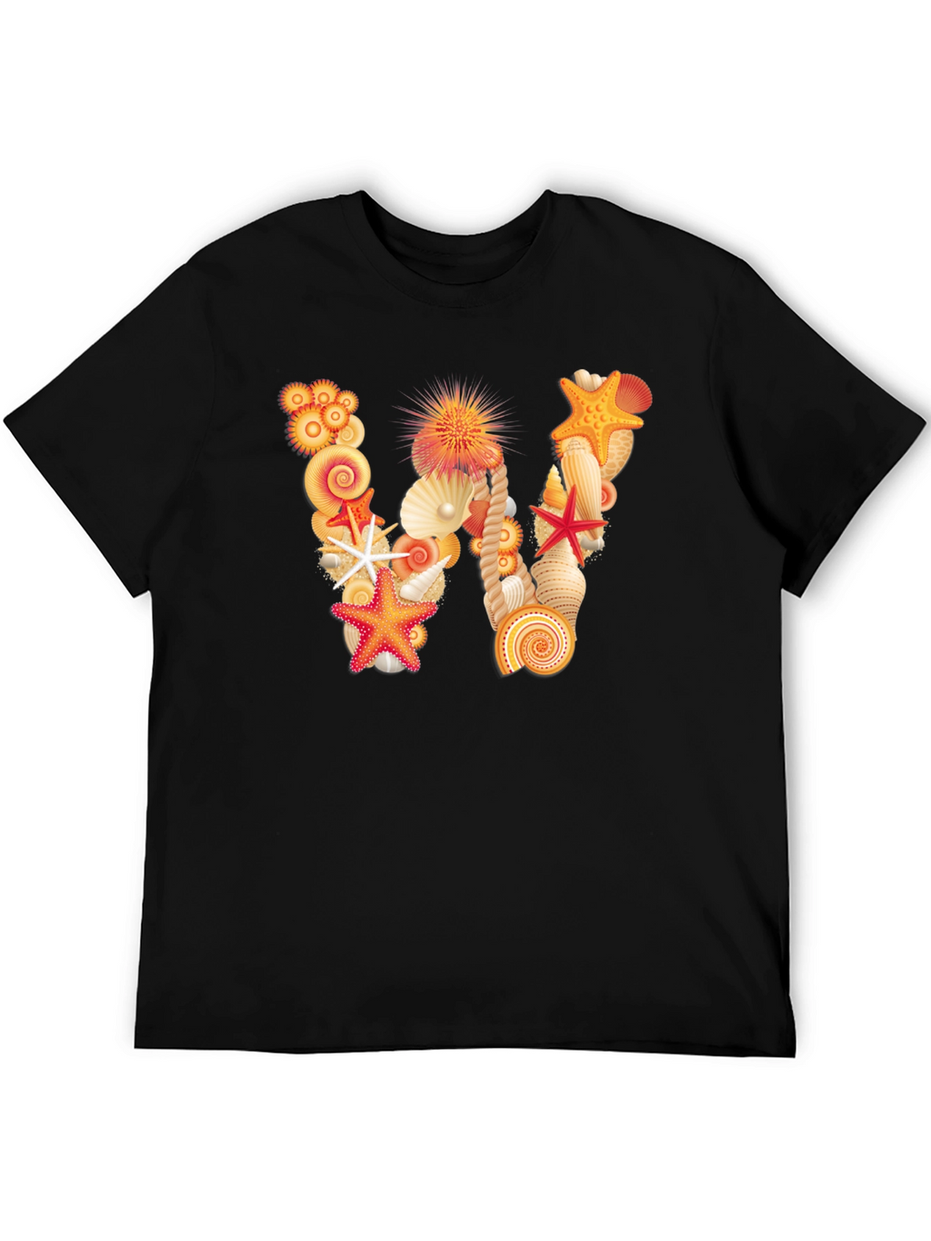 Seashell Letter W Black T-Shirt