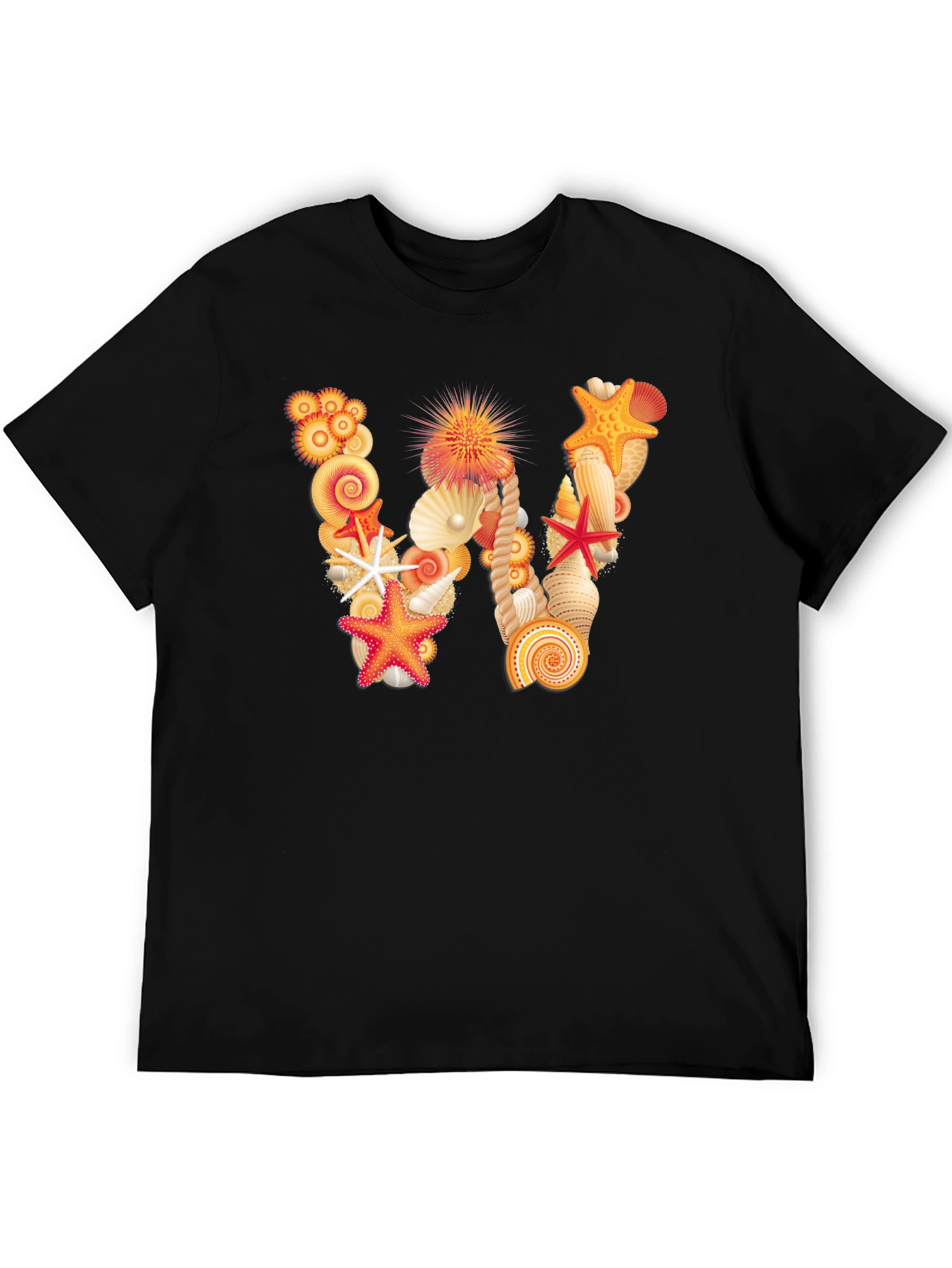 Seashell Letter W Black T-Shirt