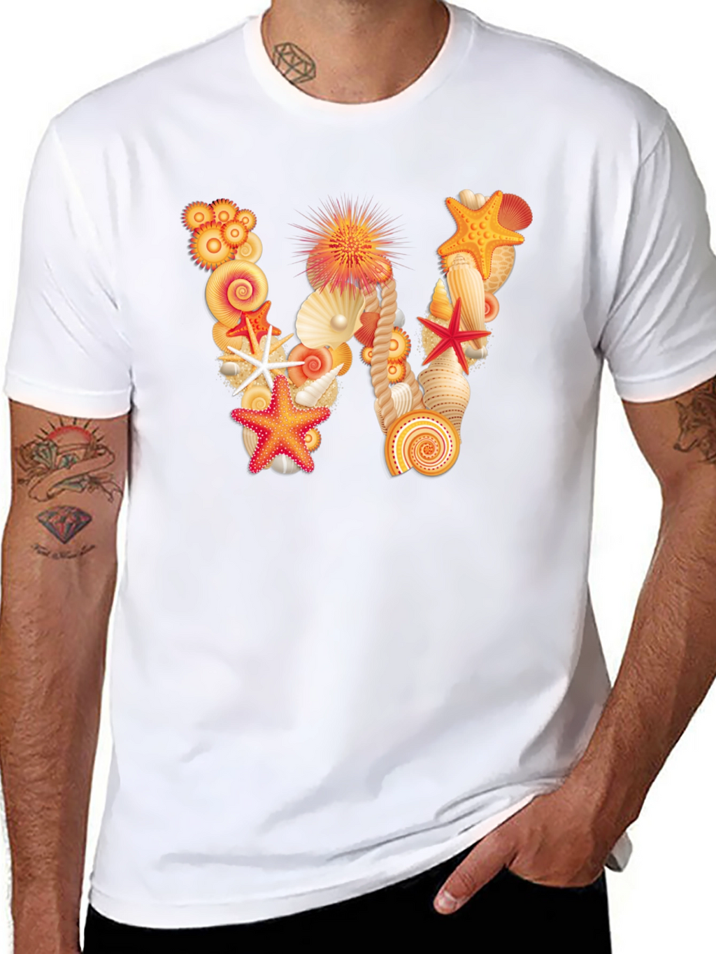 Seashell Letter W Black T-Shirt