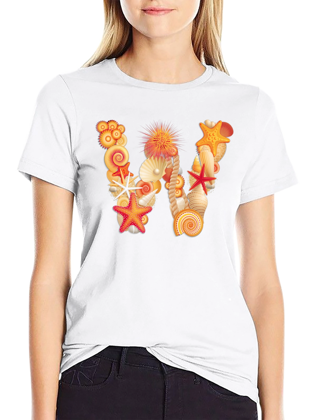 Seashell Letter W Black T-Shirt