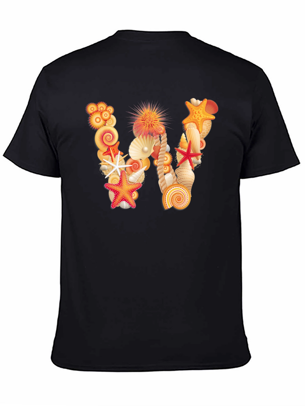 Seashell Letter W Black T-Shirt