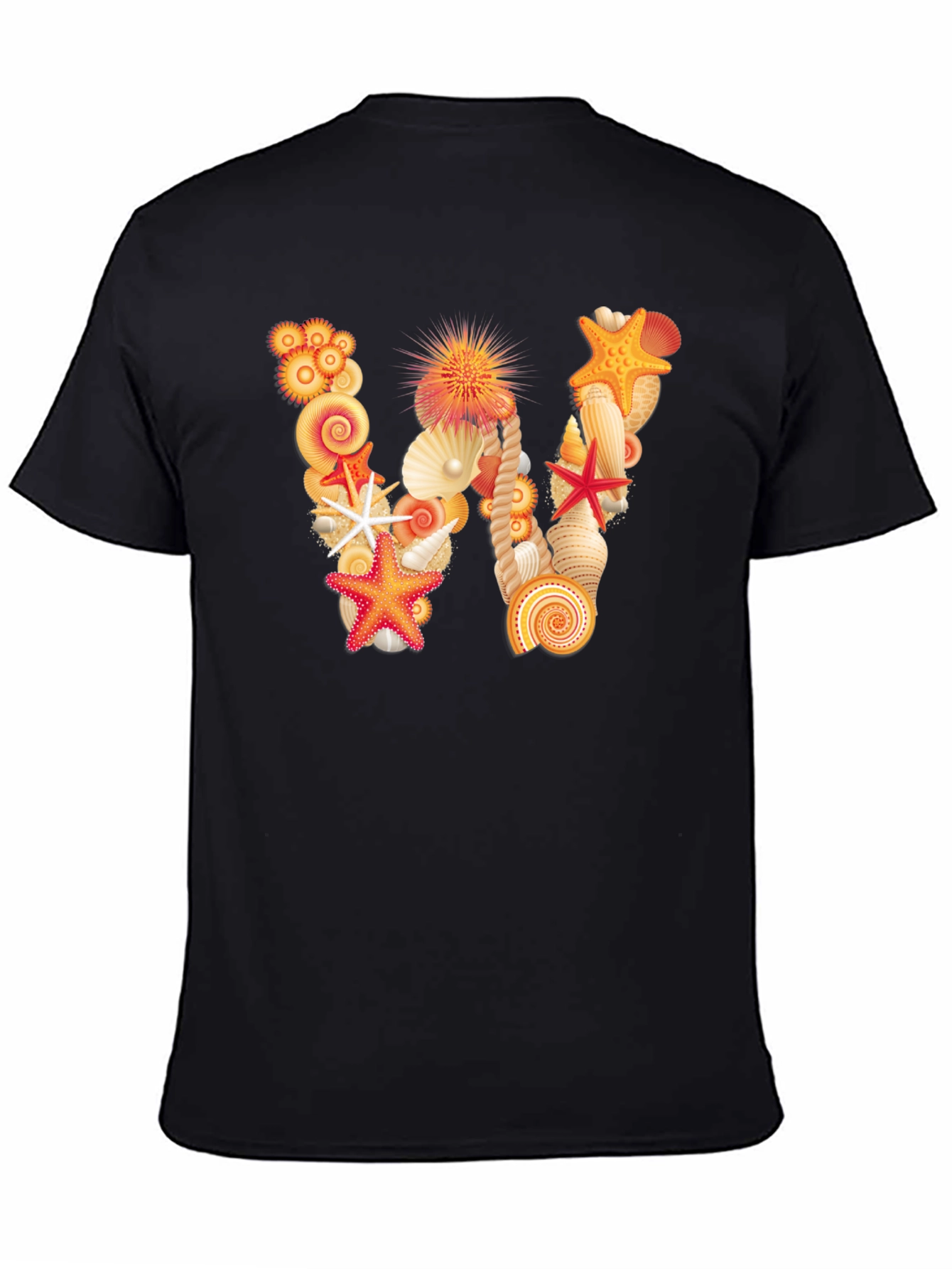 Seashell Letter W Black T-Shirt