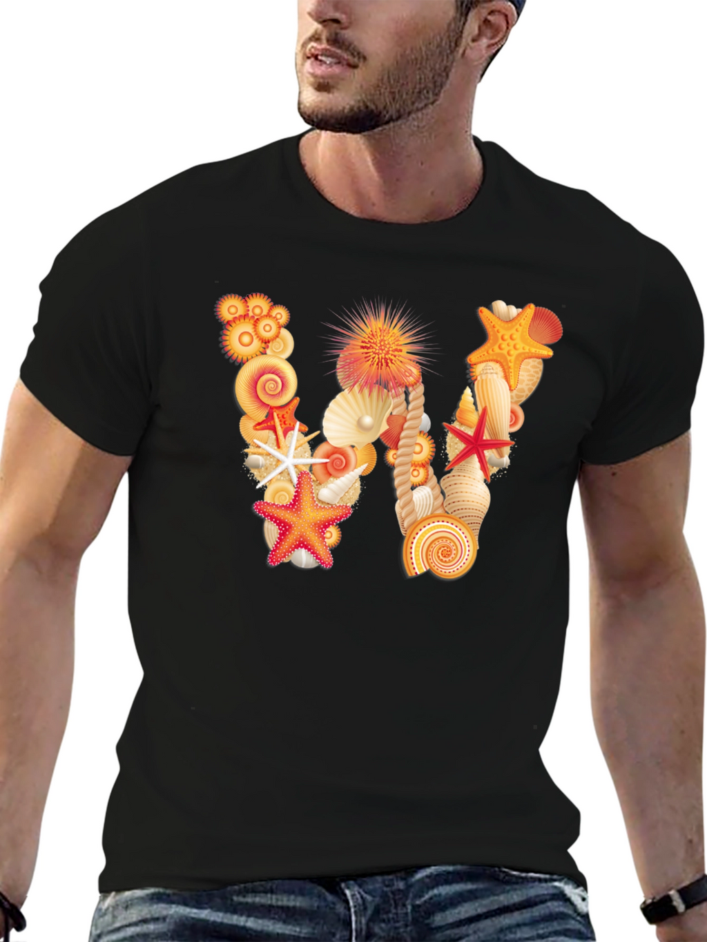 Seashell Letter W Black T-Shirt