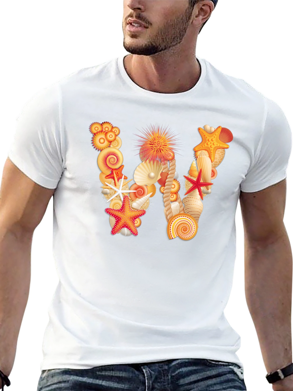 Seashell Letter W Black T-Shirt