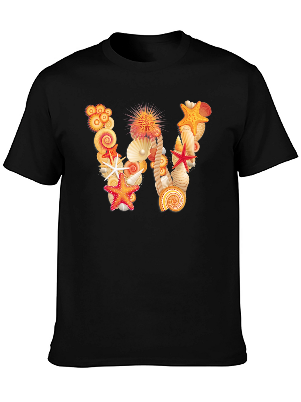 Seashell Letter W Black T-Shirt