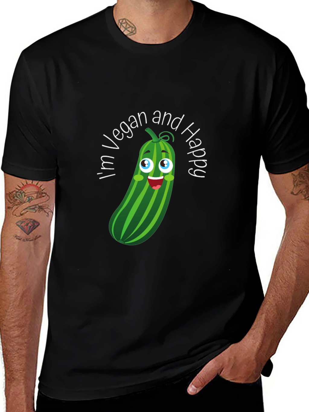 Vegan & Happy T-Shirt - Cucumber Graphic Tee