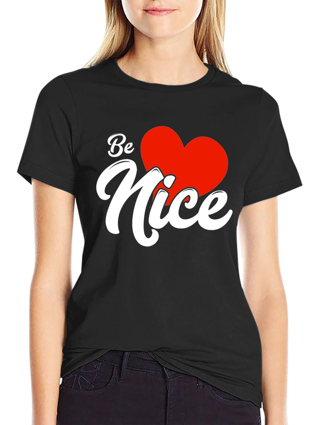 Be Nice Heart Graphic Black T-Shirt