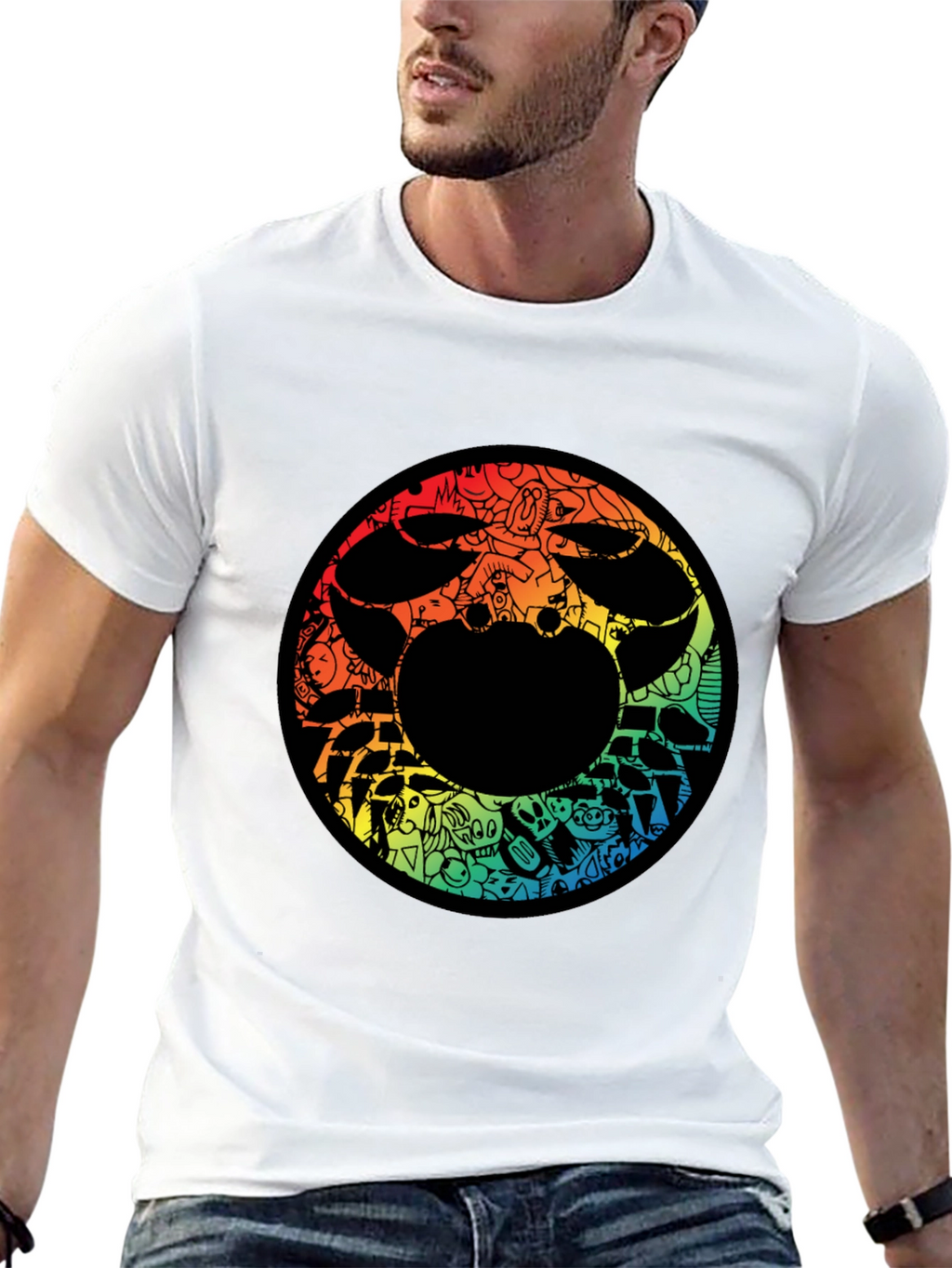 Abstract Doodle Graphic Print Black Tee