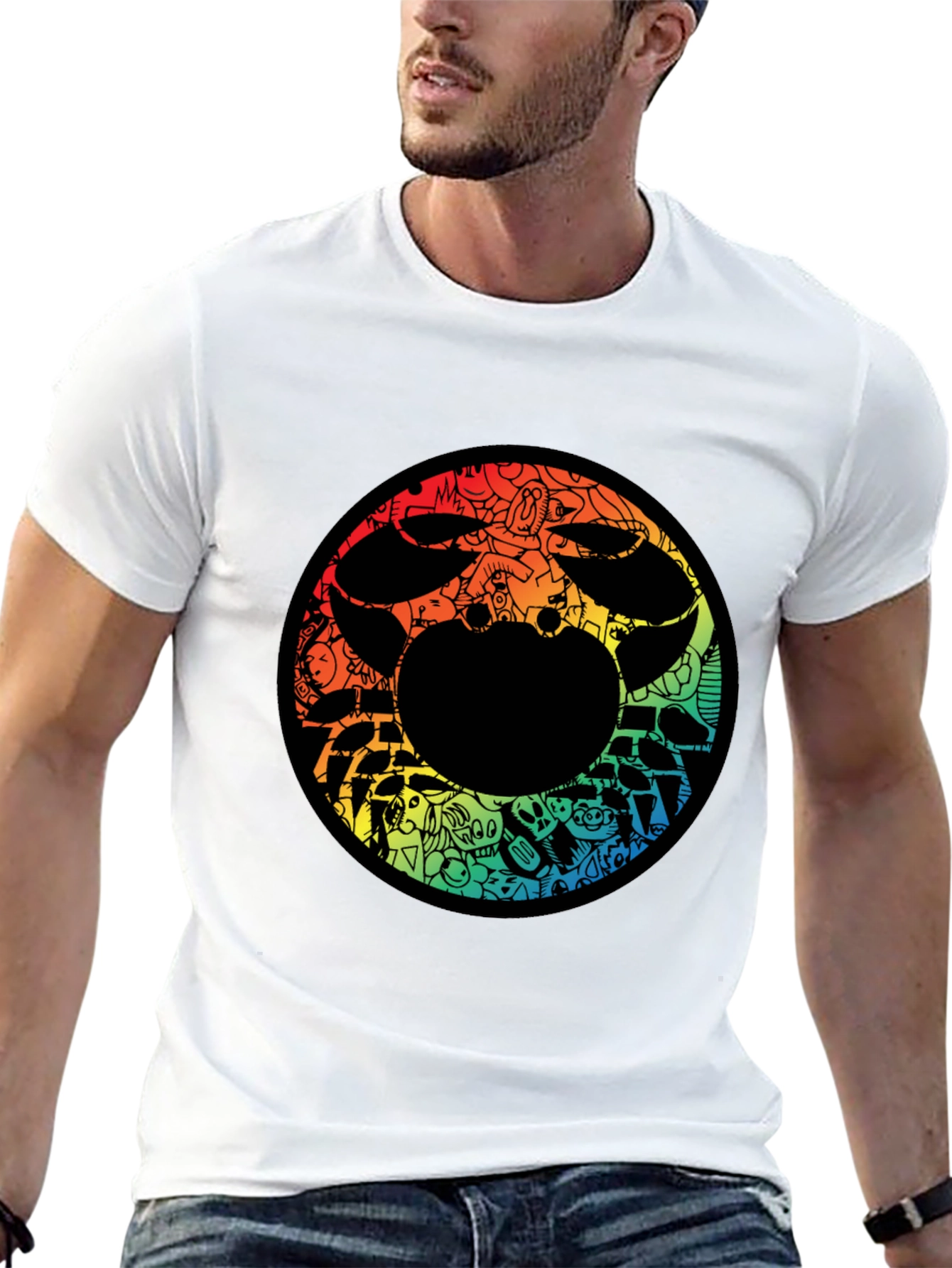 Abstract Doodle Graphic Print Black Tee
