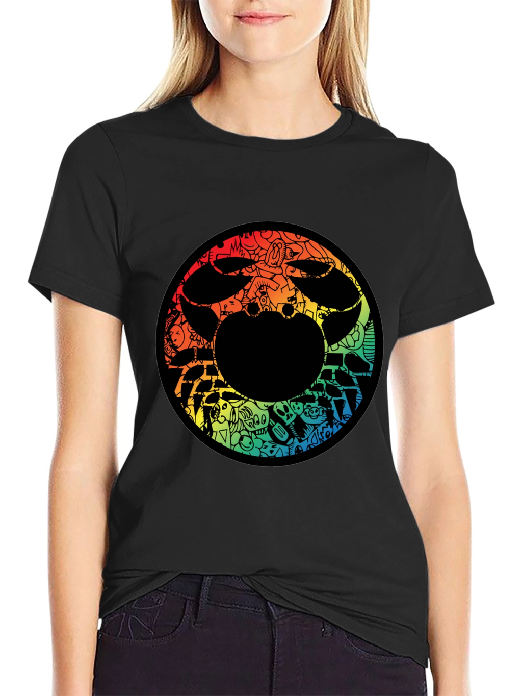 Abstract Doodle Graphic Print Black Tee