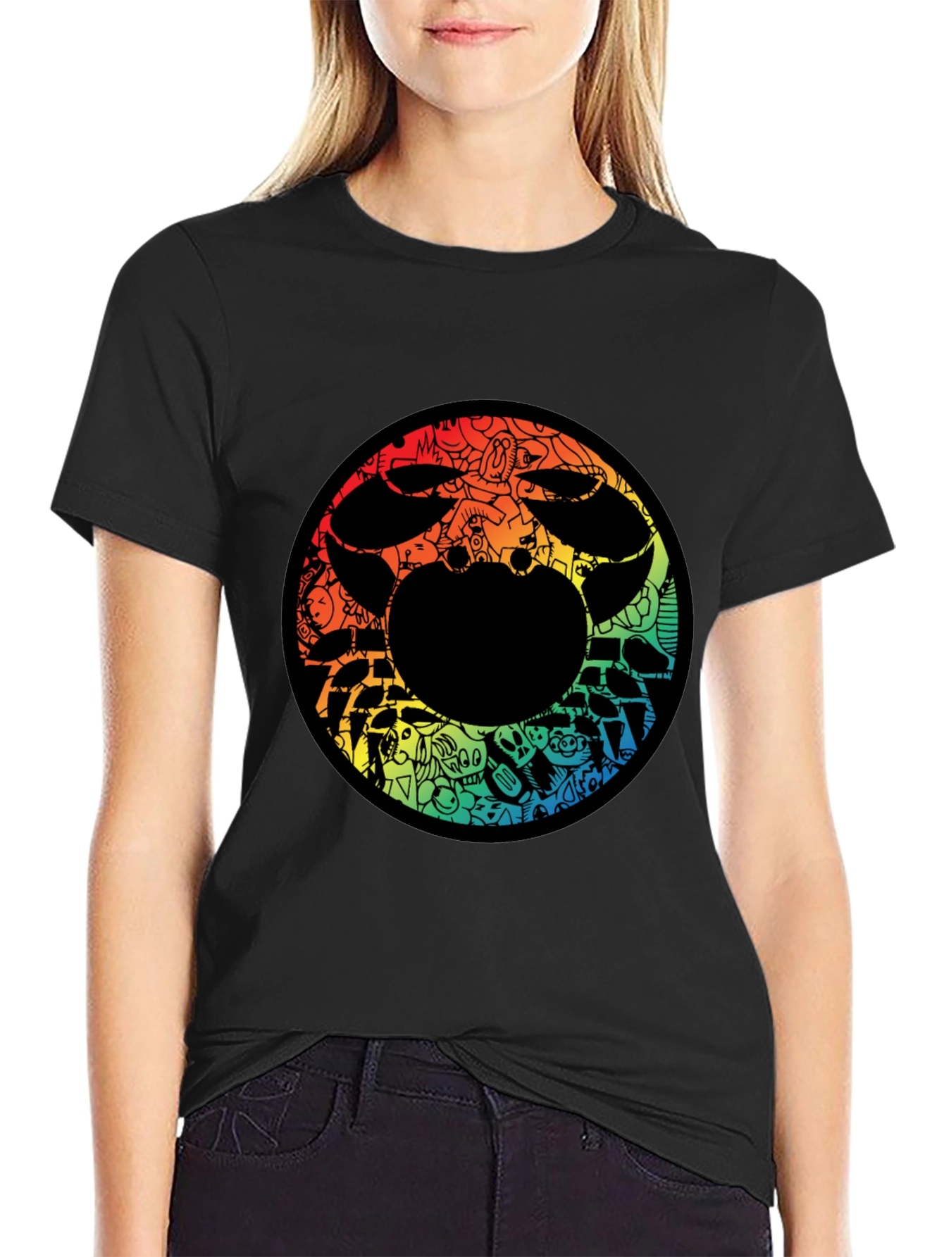 Abstract Doodle Graphic Print Black Tee