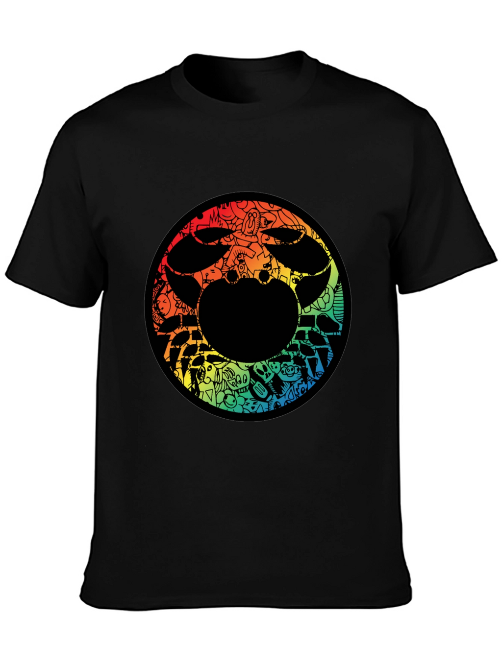 Abstract Doodle Graphic Print Black Tee