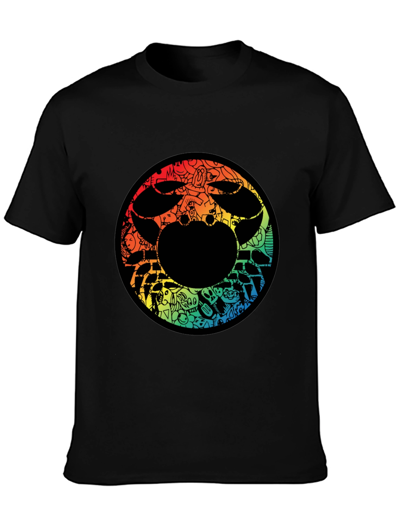 Abstract Doodle Graphic Print Black Tee