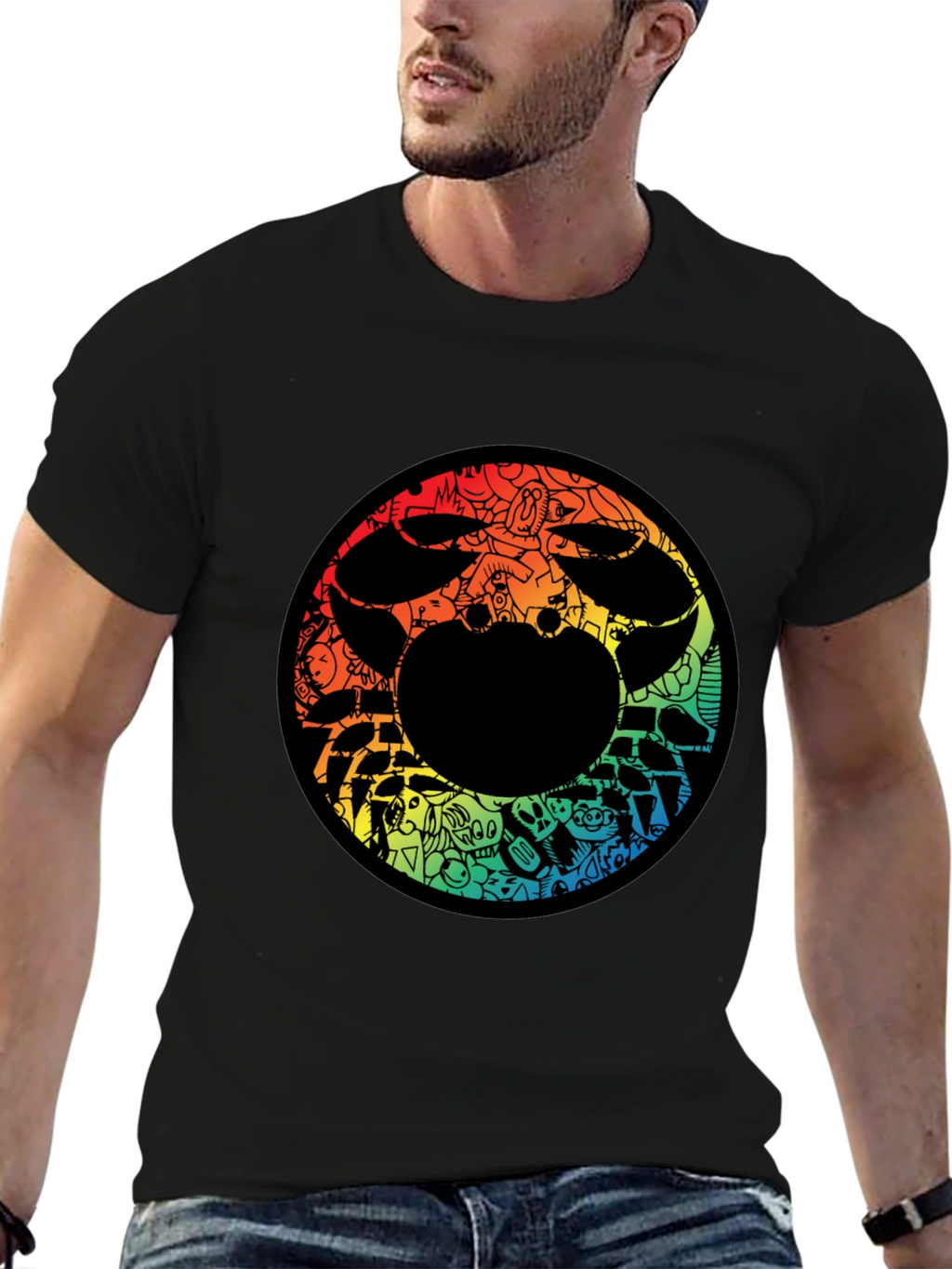 Abstract Doodle Graphic Print Black Tee