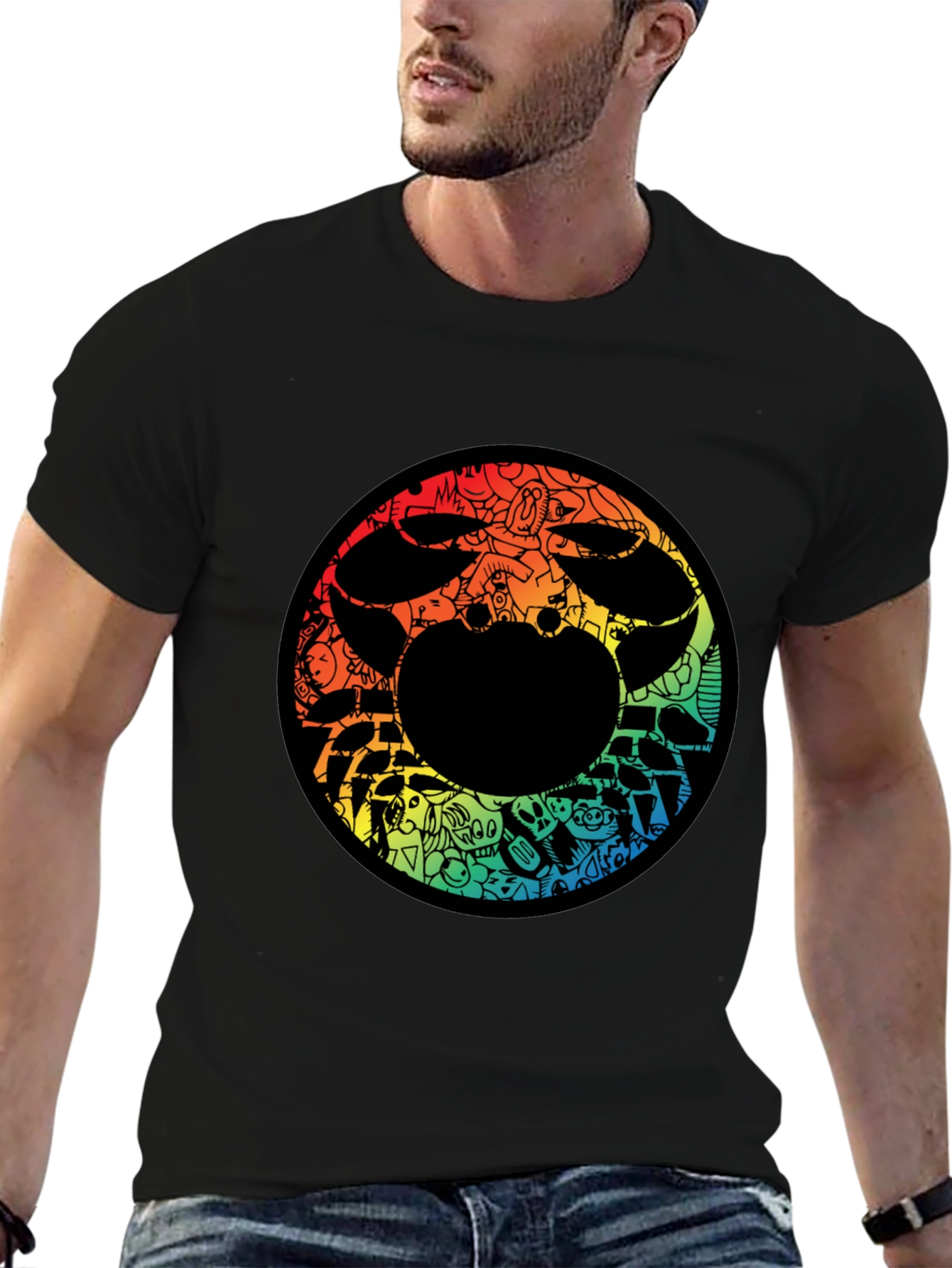 Abstract Doodle Graphic Print Black Tee