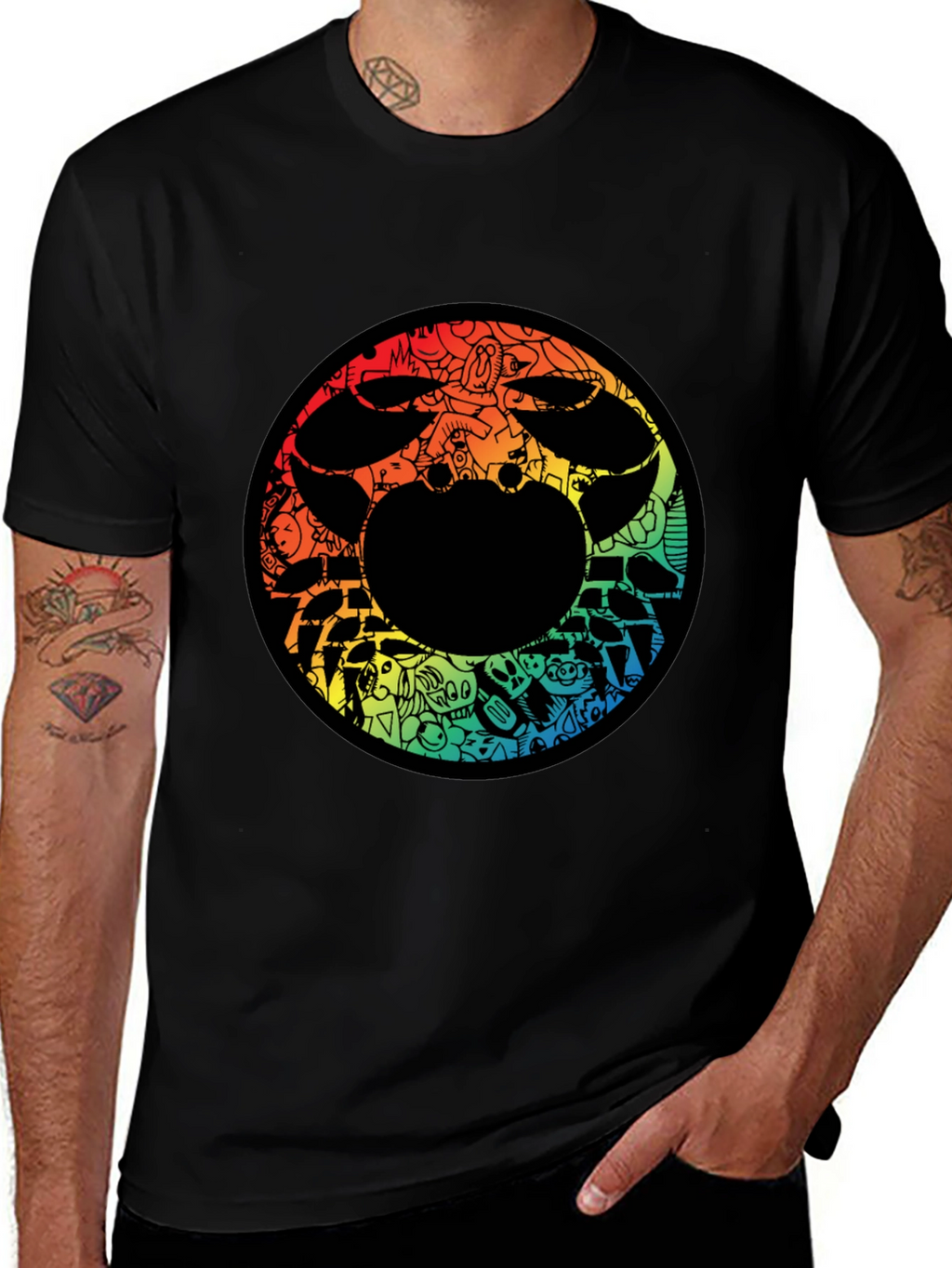 Abstract Doodle Graphic Print Black Tee