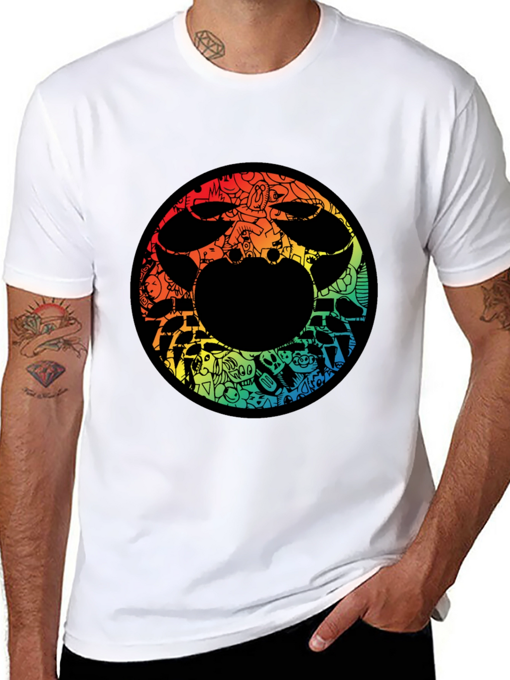 Abstract Doodle Graphic Print Black Tee