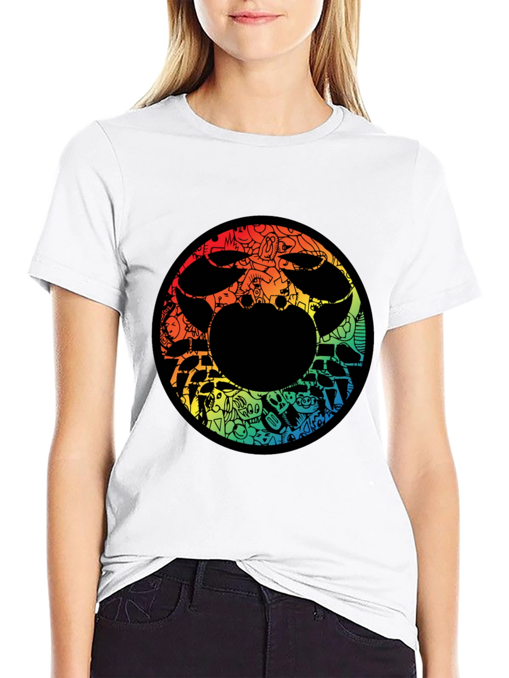 Abstract Doodle Graphic Print Black Tee