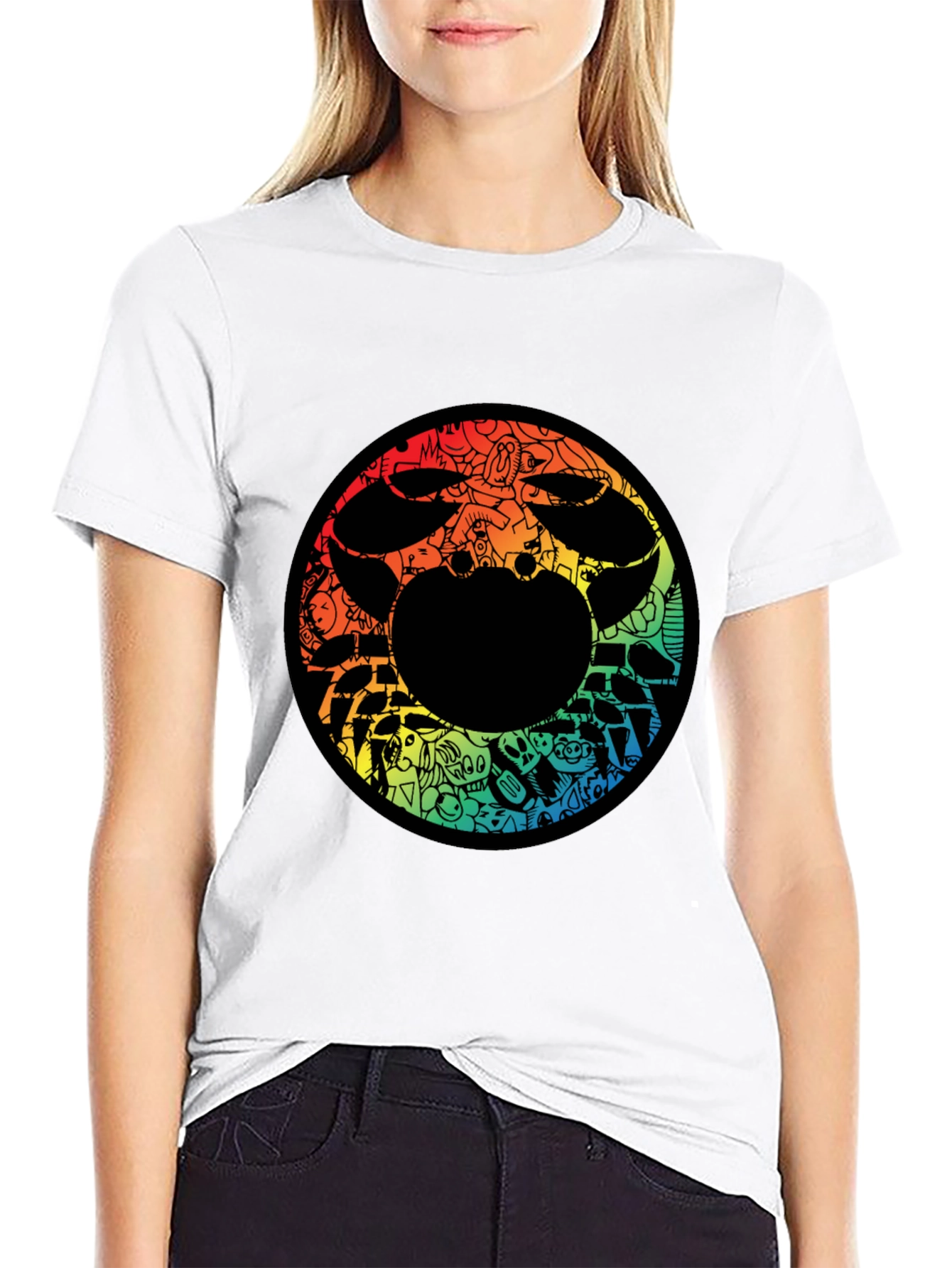Abstract Doodle Graphic Print Black Tee
