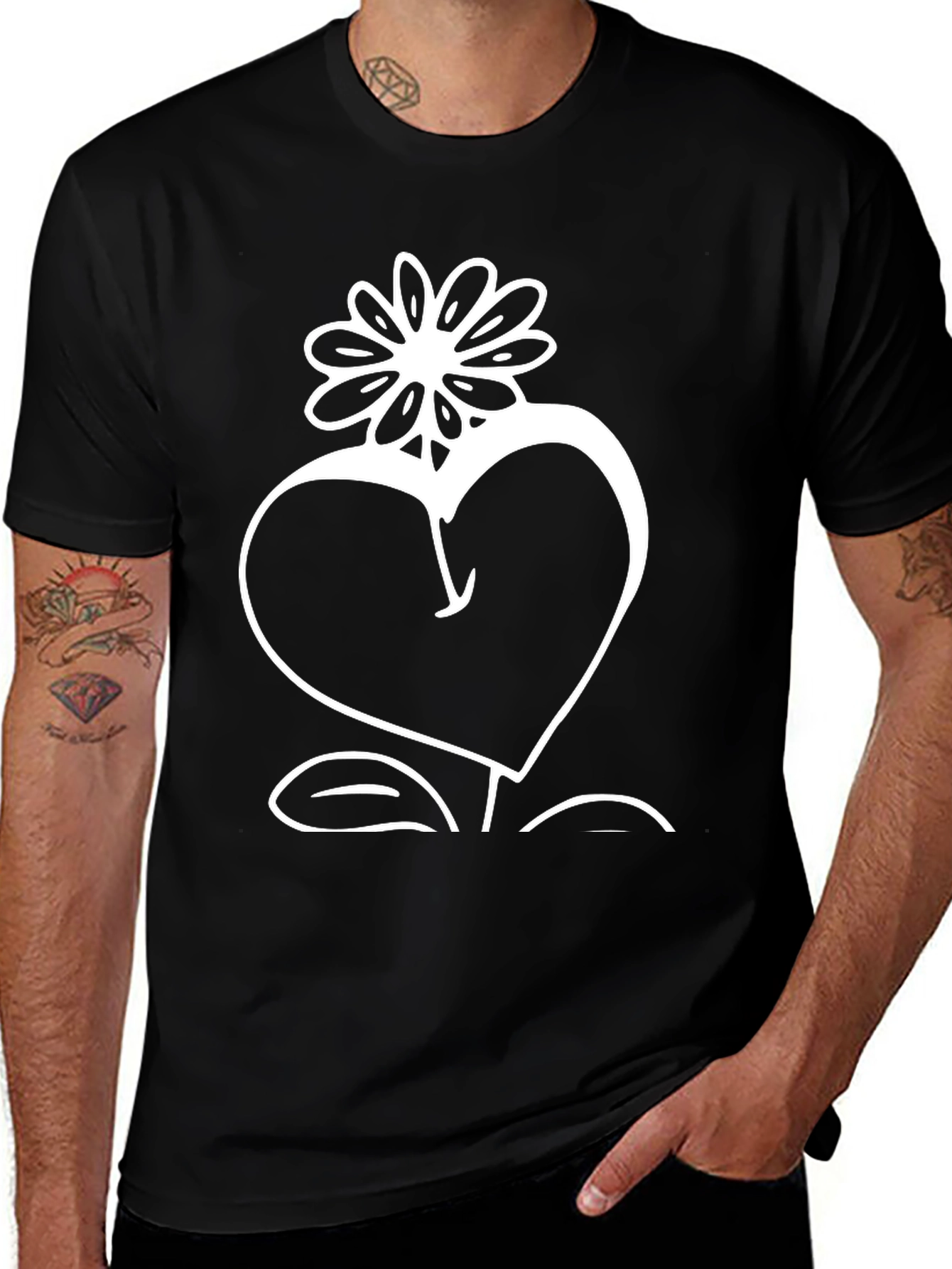 Heart Flower Graphic Tee - Stylish Black Cotton T-Shirt