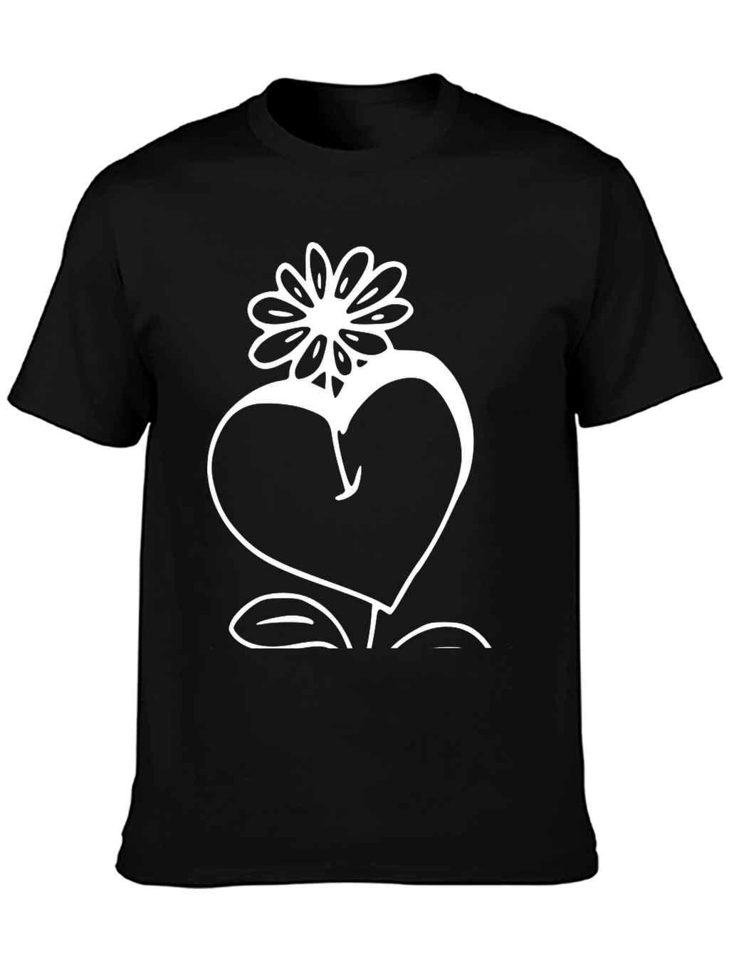 Heart Flower Graphic Tee - Stylish Black Cotton T-Shirt
