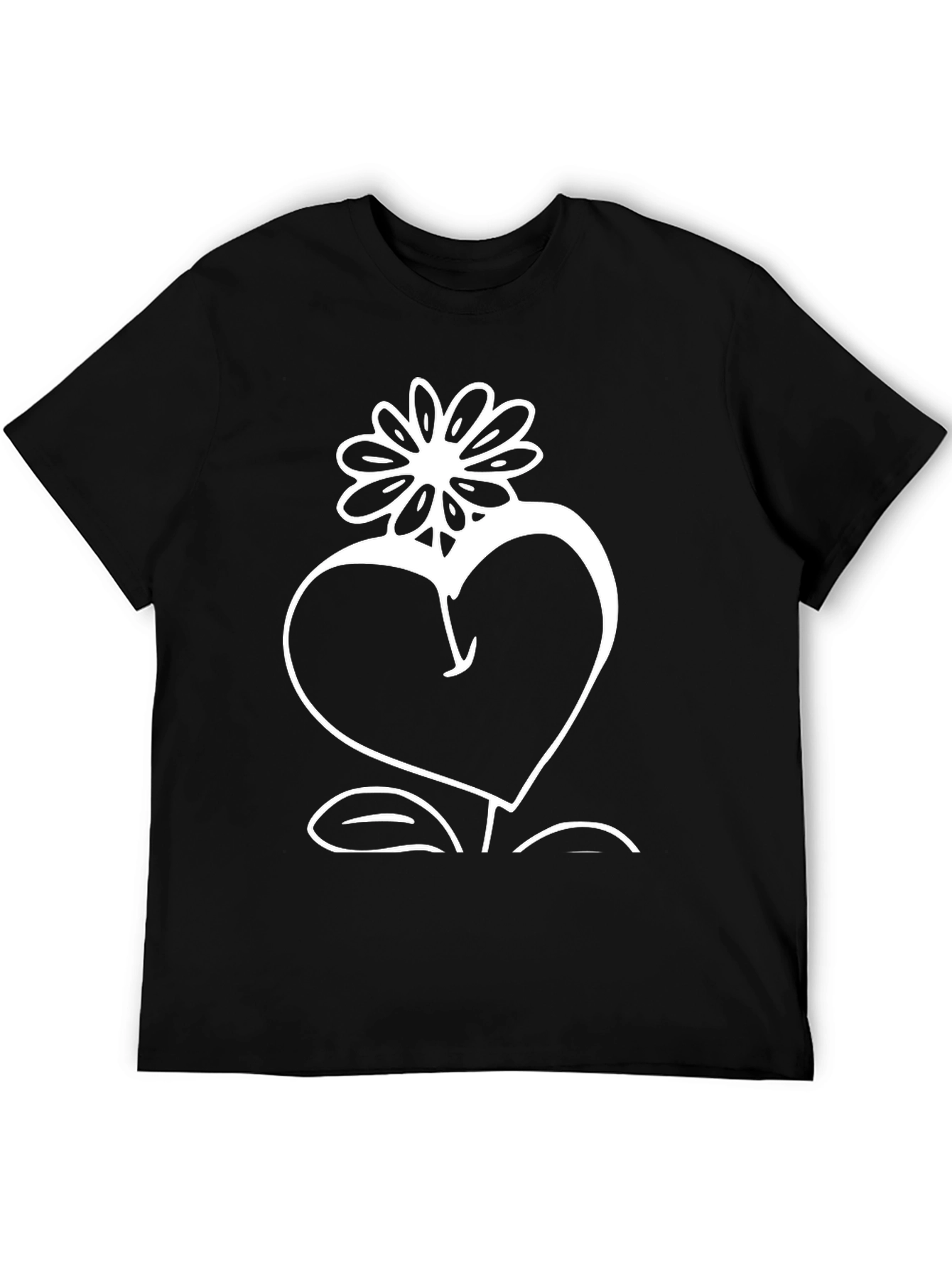 Heart Flower Graphic Tee - Stylish Black Cotton T-Shirt