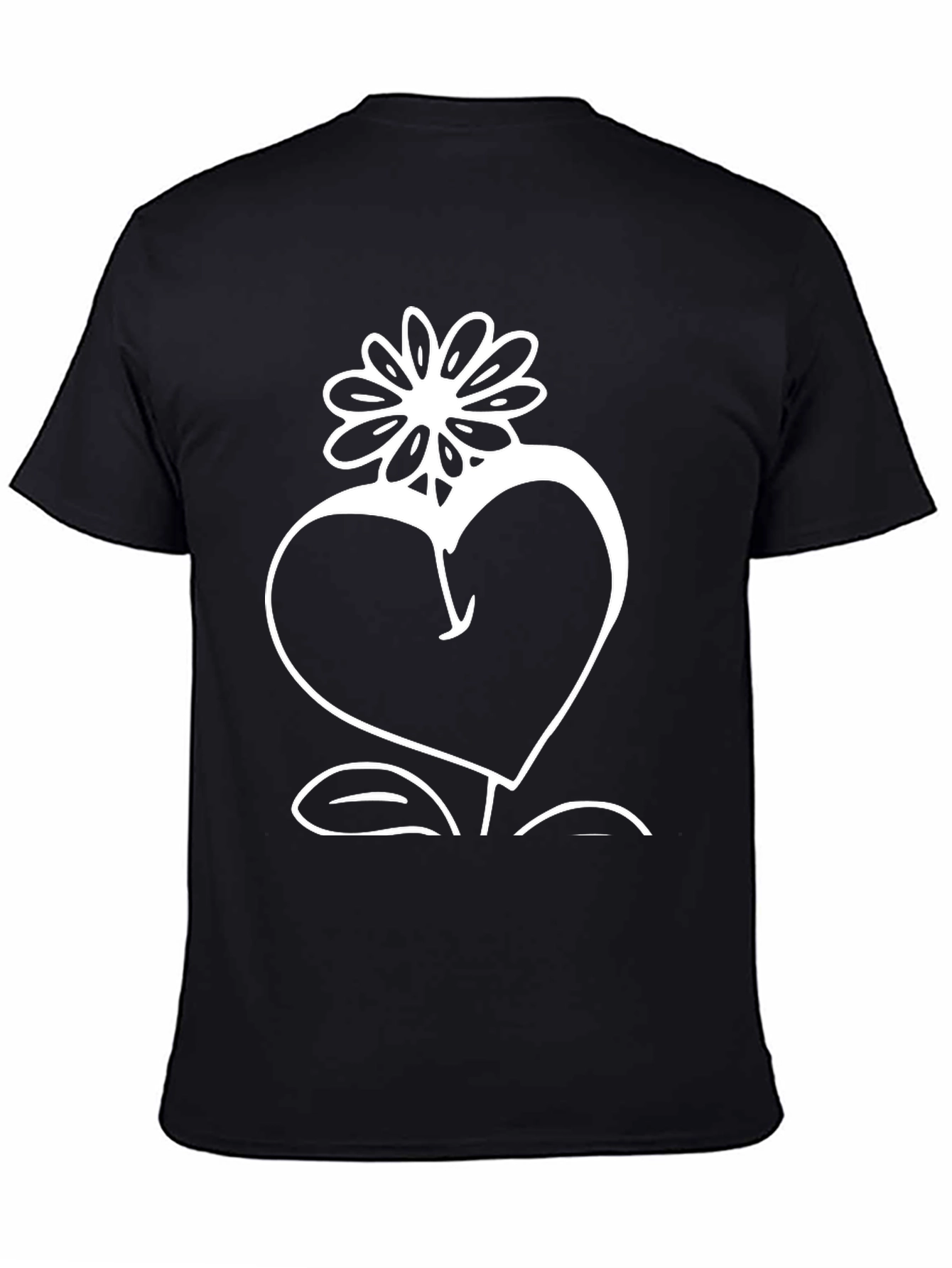Heart Flower Graphic Tee - Stylish Black Cotton T-Shirt