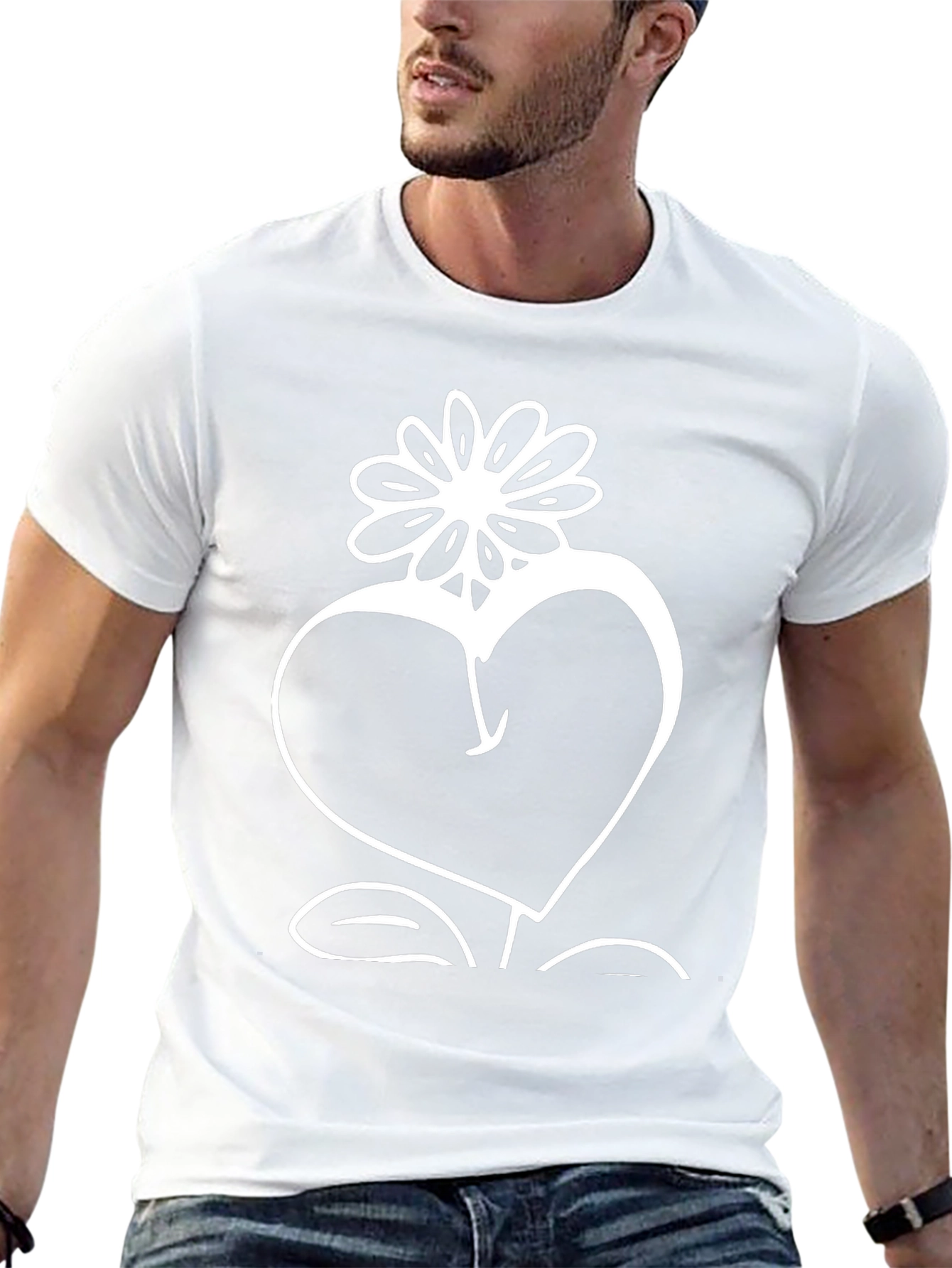 Heart Flower Graphic Tee - Stylish Black Cotton T-Shirt
