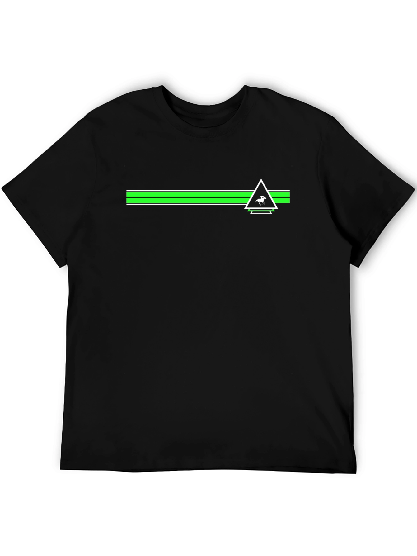 Black Tee with Green Stripe & Triangle Logo