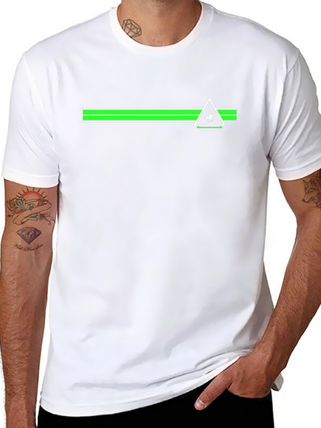 Black Tee with Green Stripe & Triangle Logo