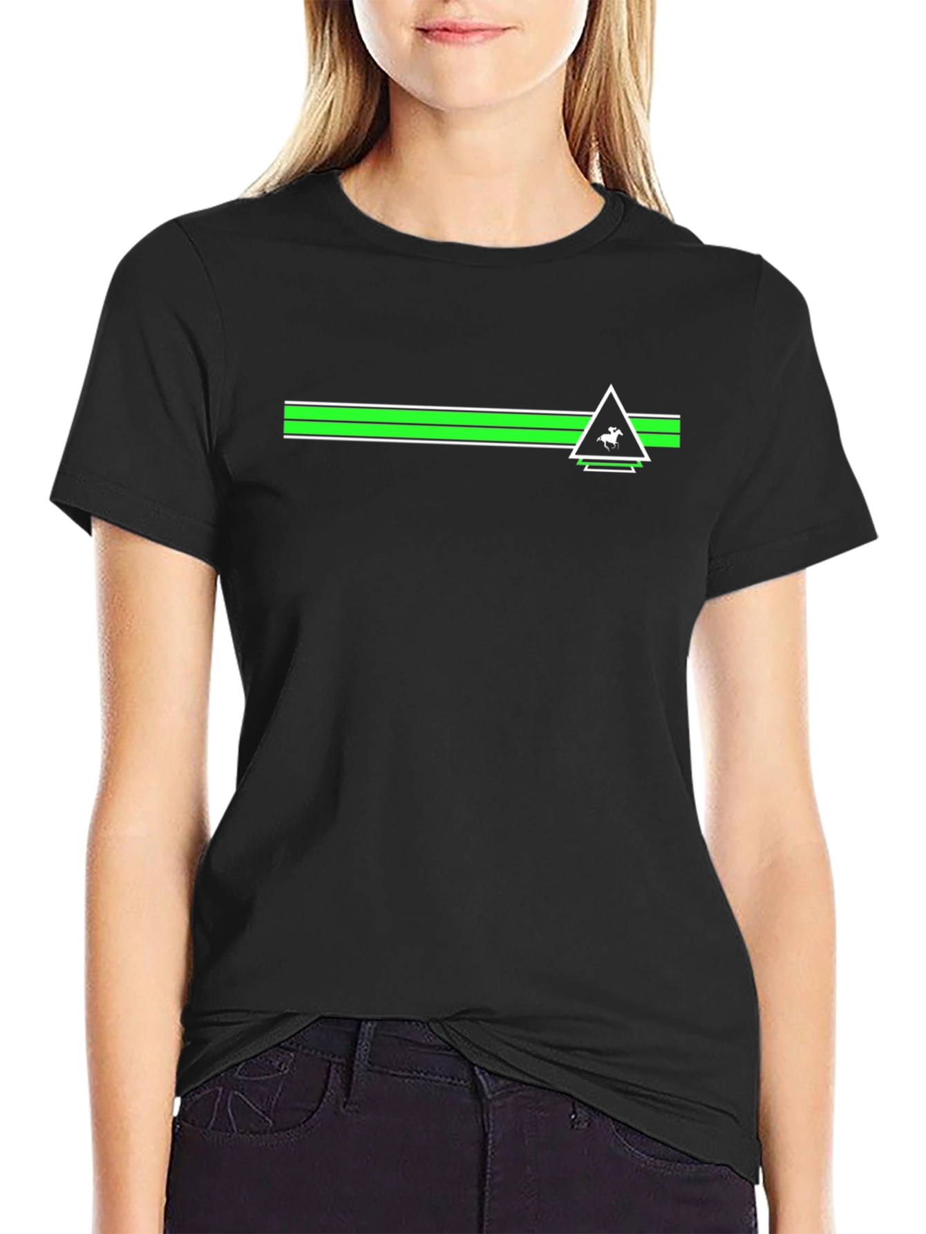 Black Tee with Green Stripe & Triangle Logo