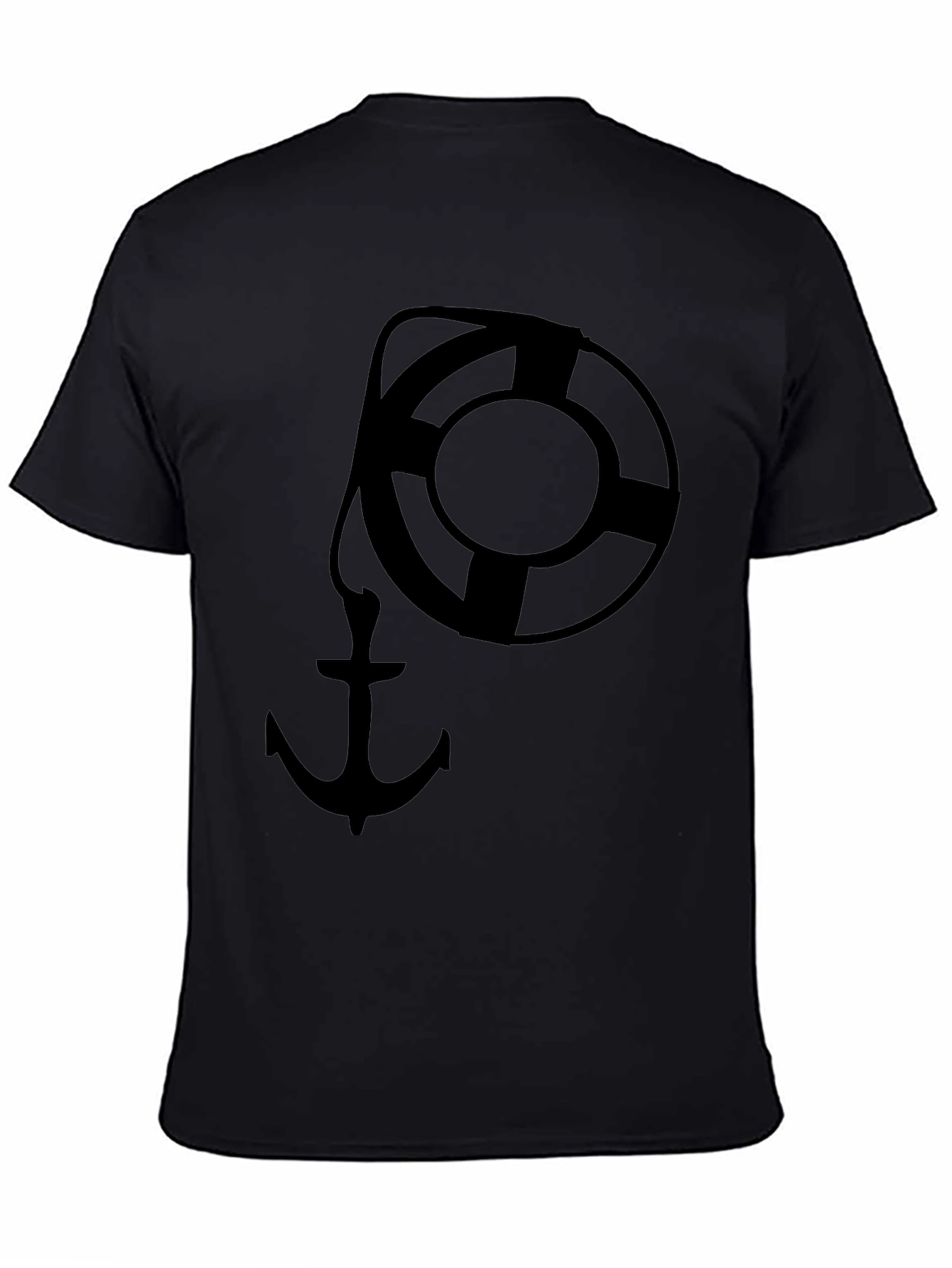 Nautical Anchor & Life Preserver Graphic Tee - Black