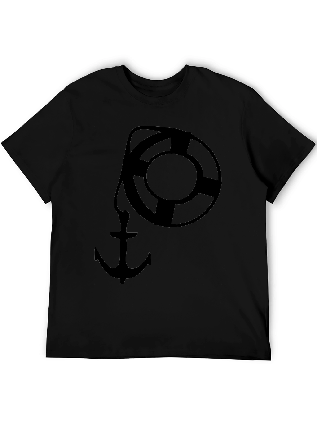Nautical Anchor & Life Preserver Graphic Tee - Black