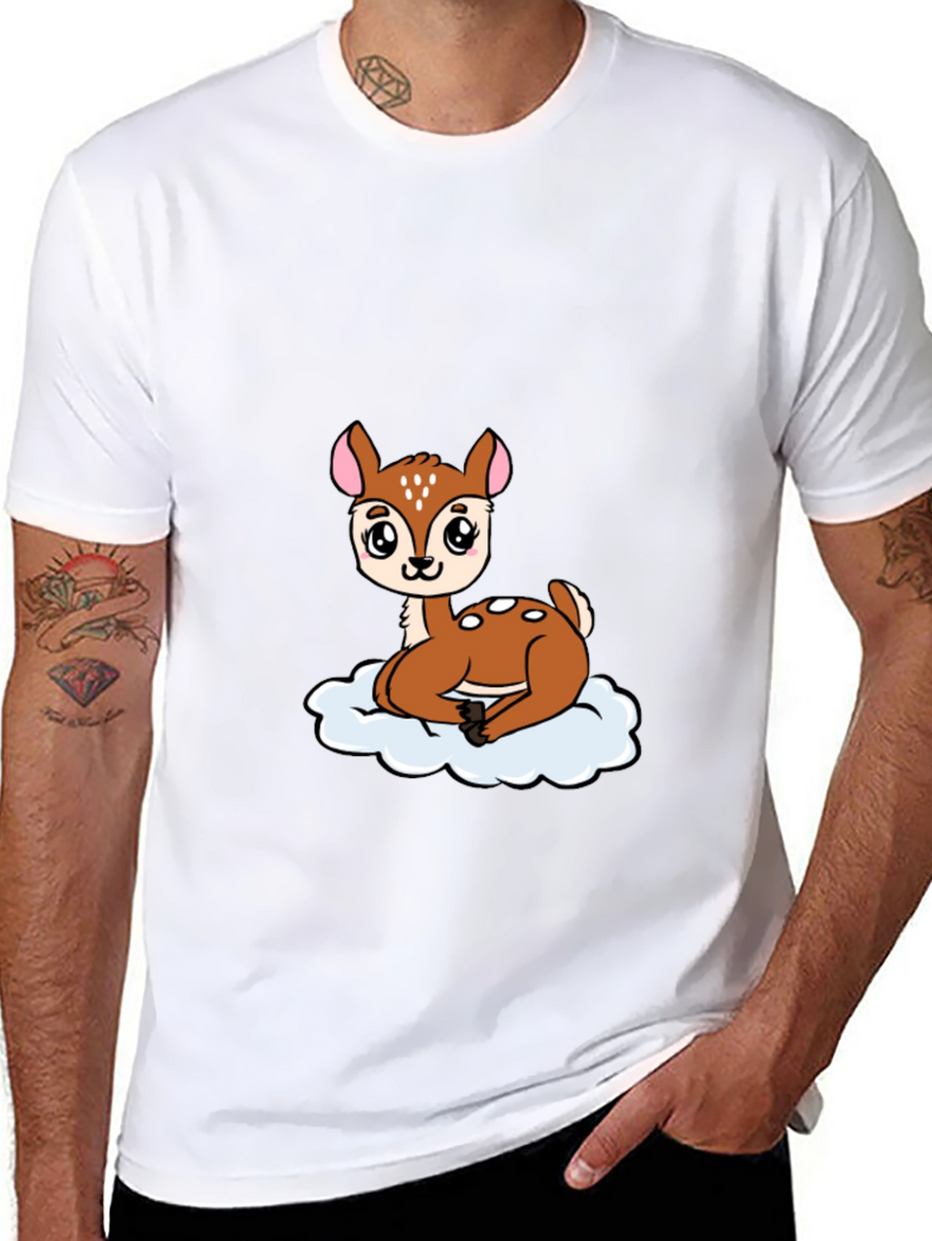Cute Deer Cartoon Black T-Shirt