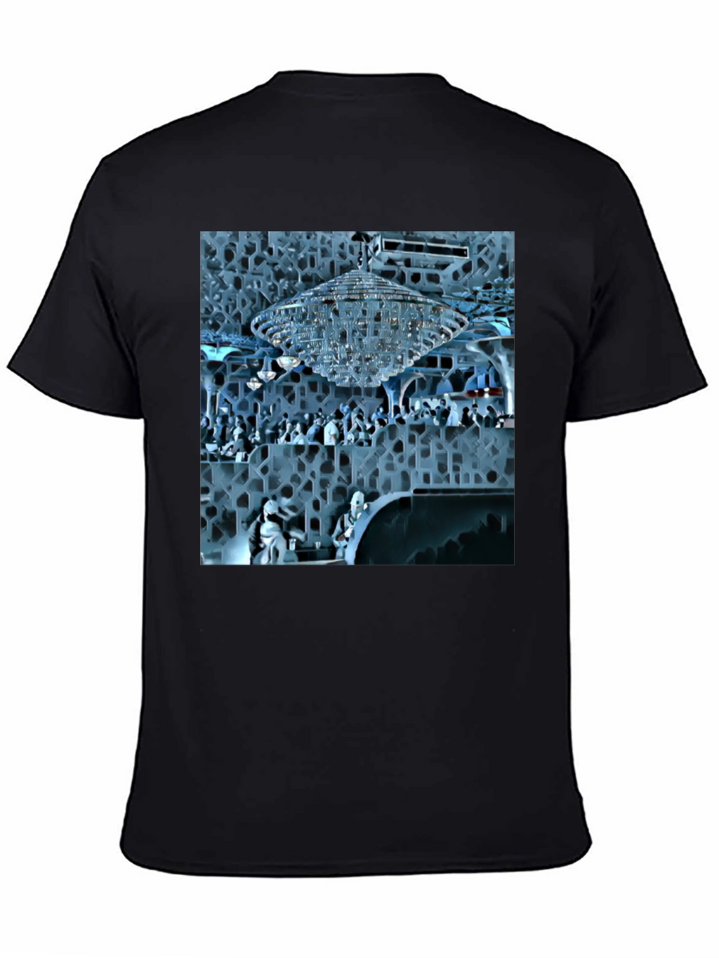 Stylish Black Tee with Crystal Chandelier Design