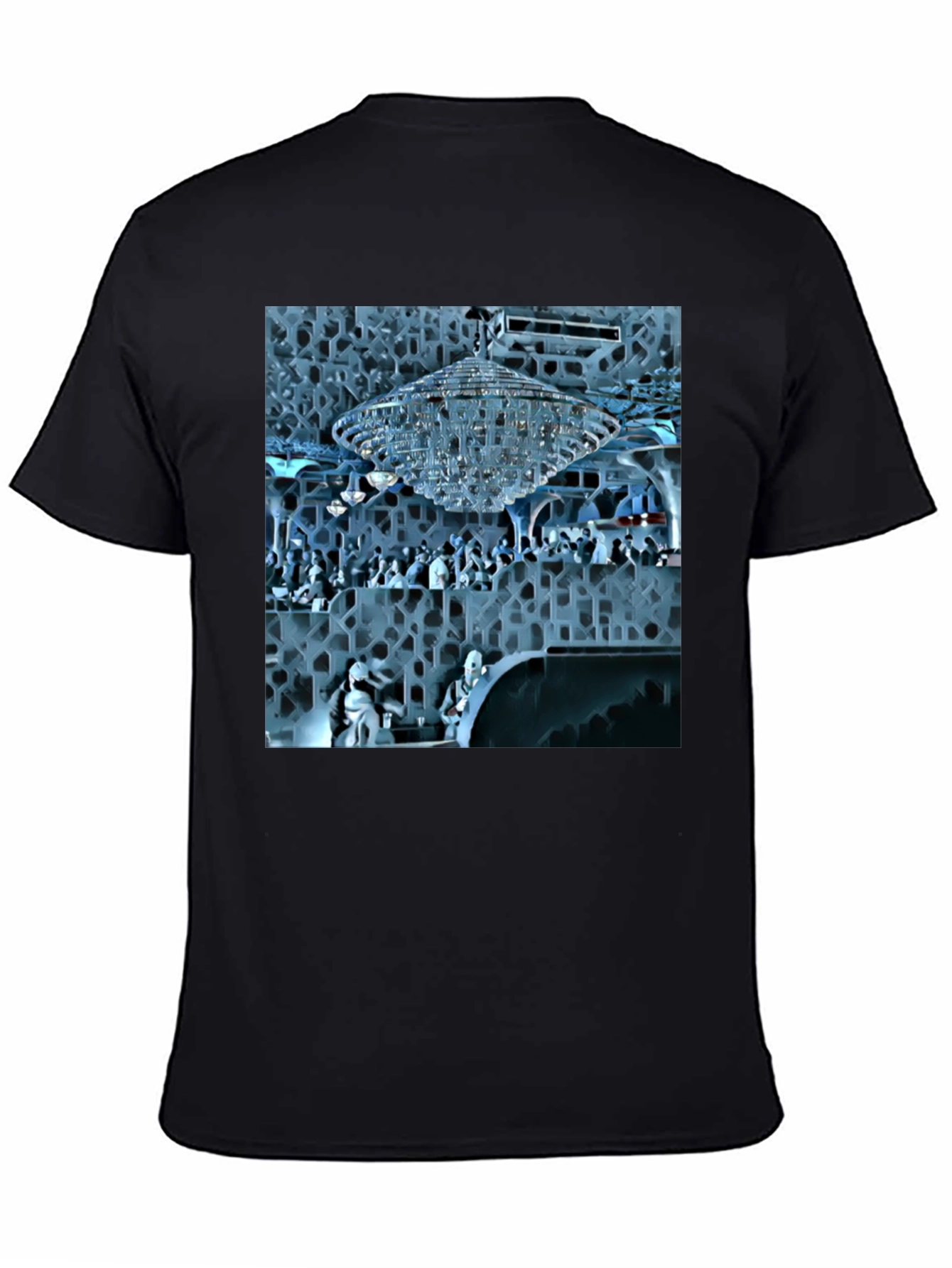Stylish Black Tee with Crystal Chandelier Design