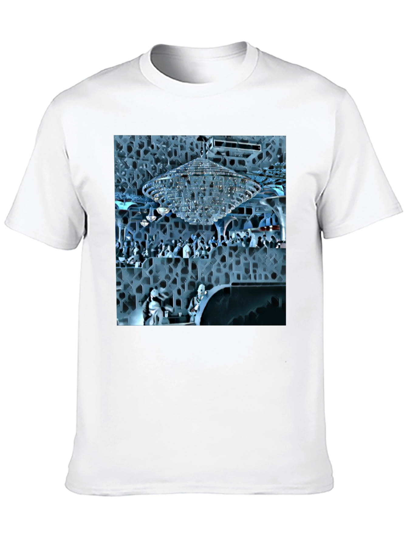 Stylish Black Tee with Crystal Chandelier Design