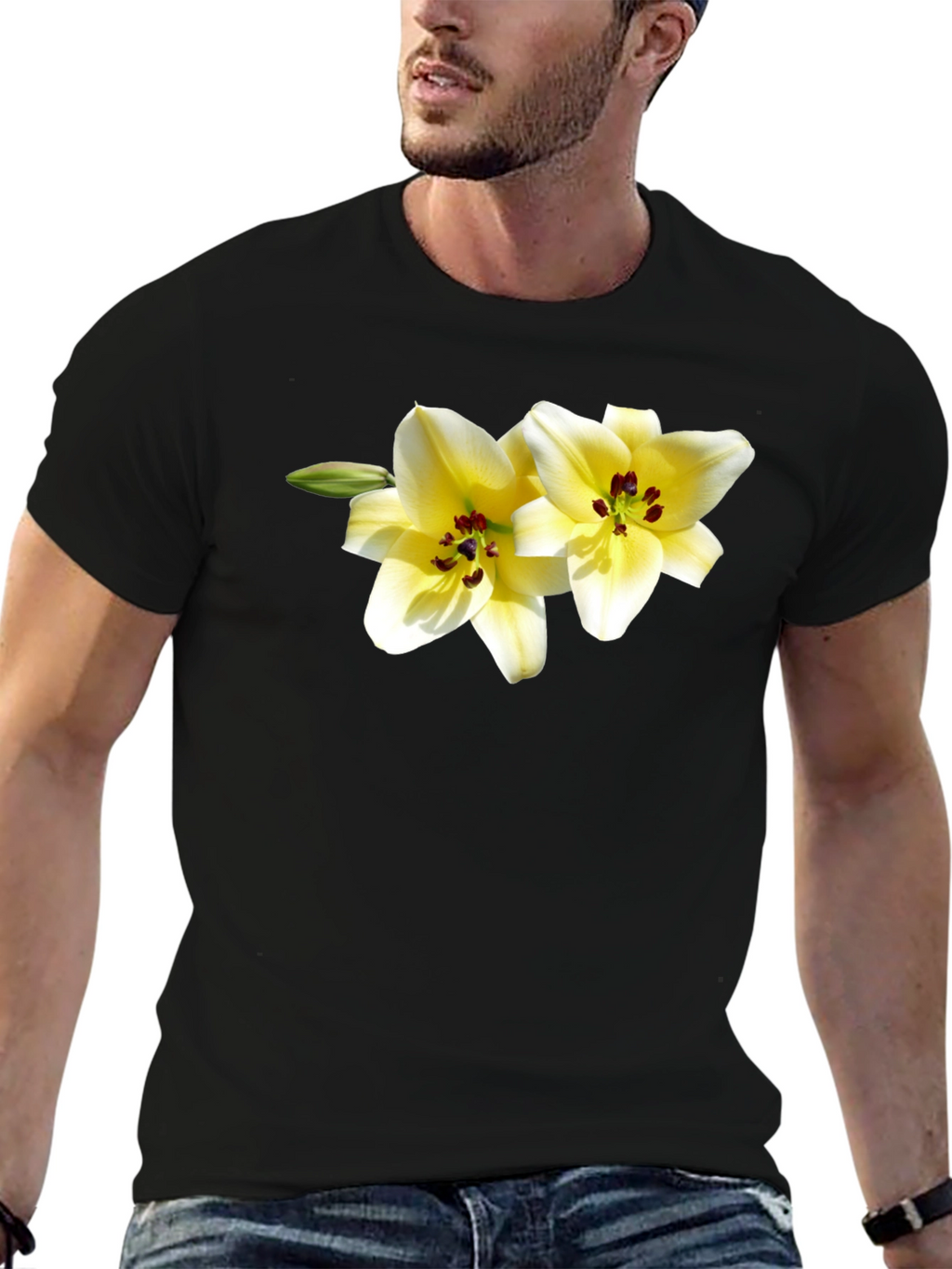 Floral Lily Graphic Tee - Black Cotton Blend