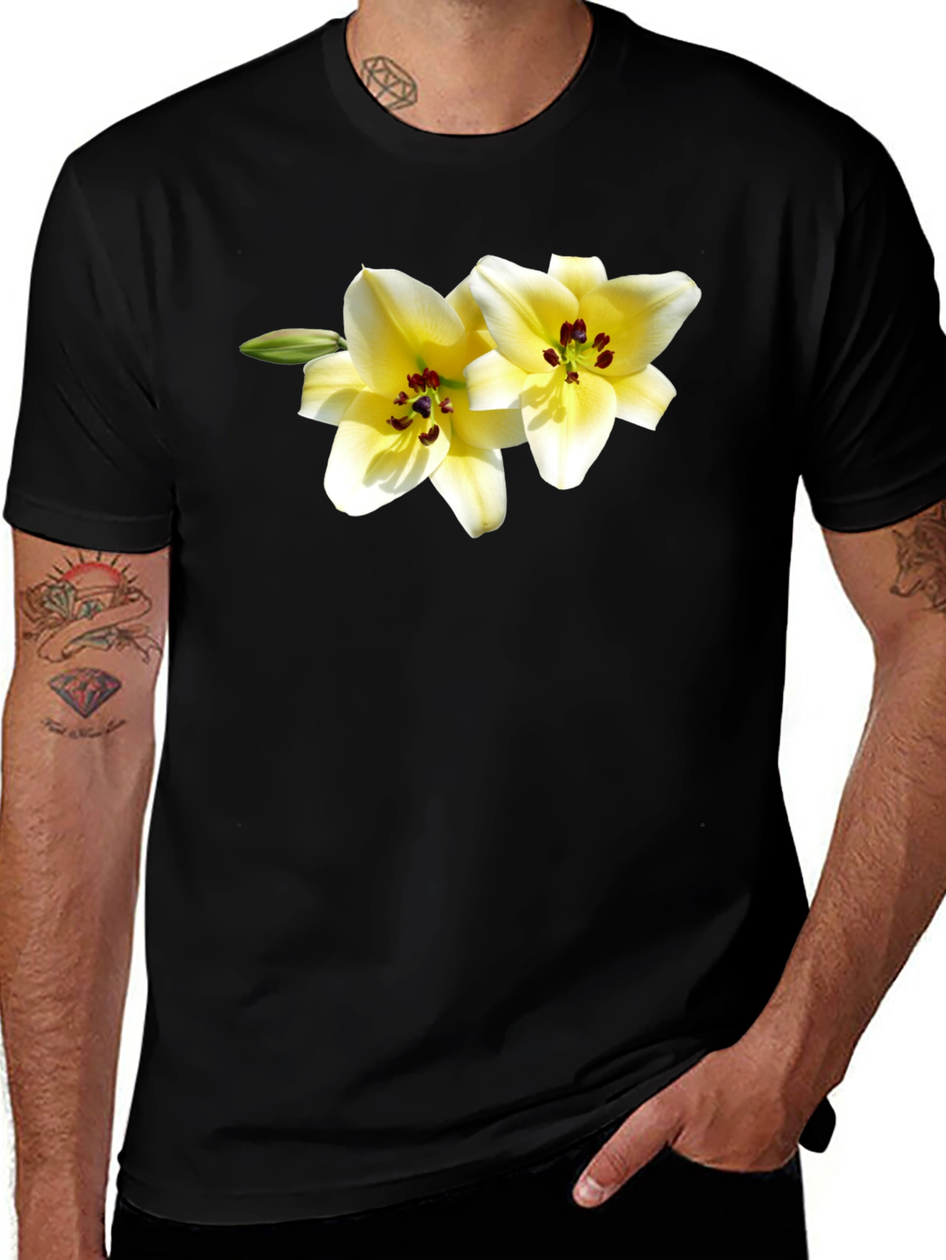 Floral Lily Graphic Tee - Black Cotton Blend
