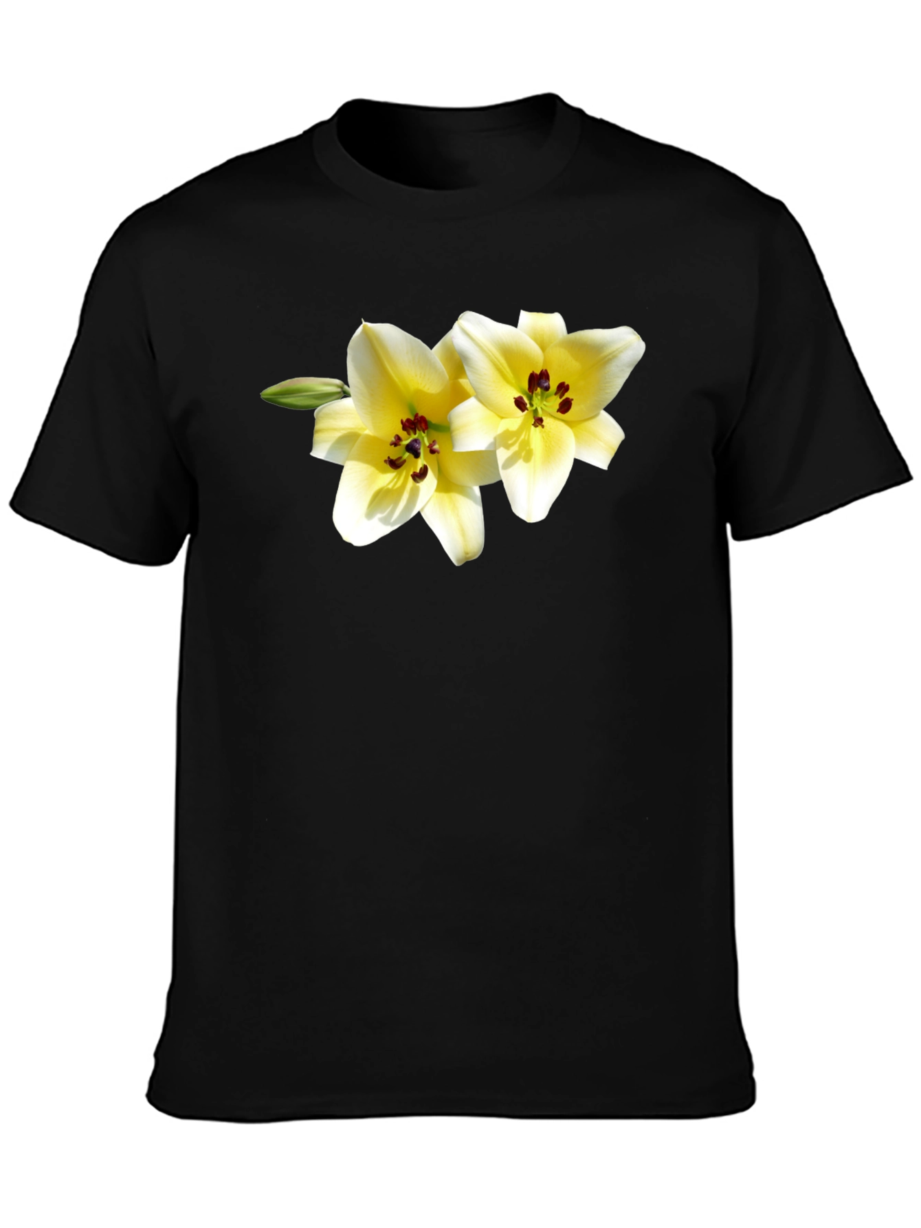 Floral Lily Graphic Tee - Black Cotton Blend
