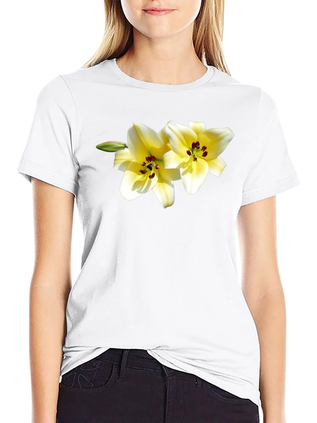 Floral Lily Graphic Tee - Black Cotton Blend