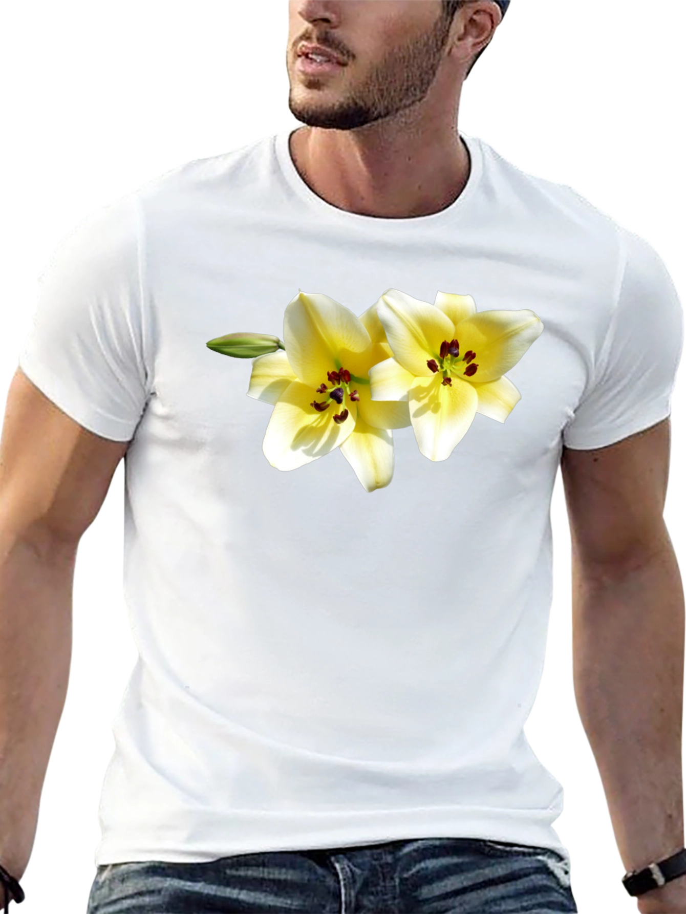 Floral Lily Graphic Tee - Black Cotton Blend