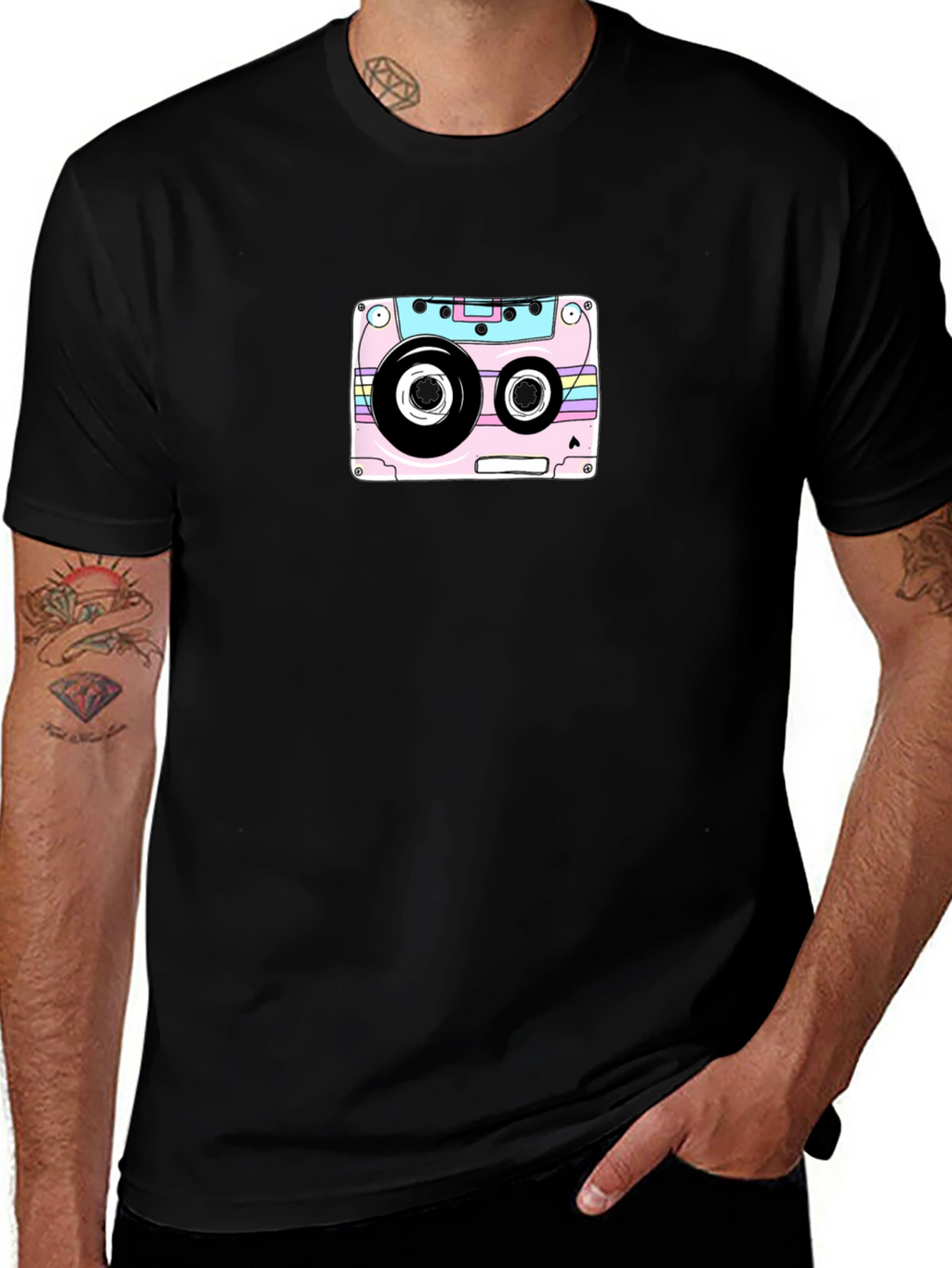 Retro Cassette Tape Graphic T-Shirt - Black
