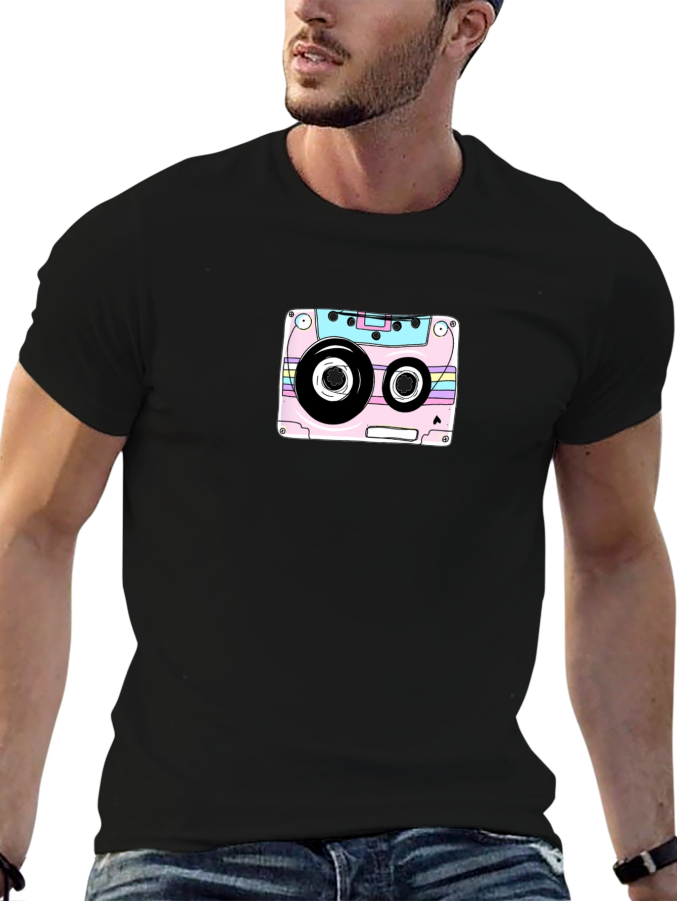 Retro Cassette Tape Graphic T-Shirt - Black