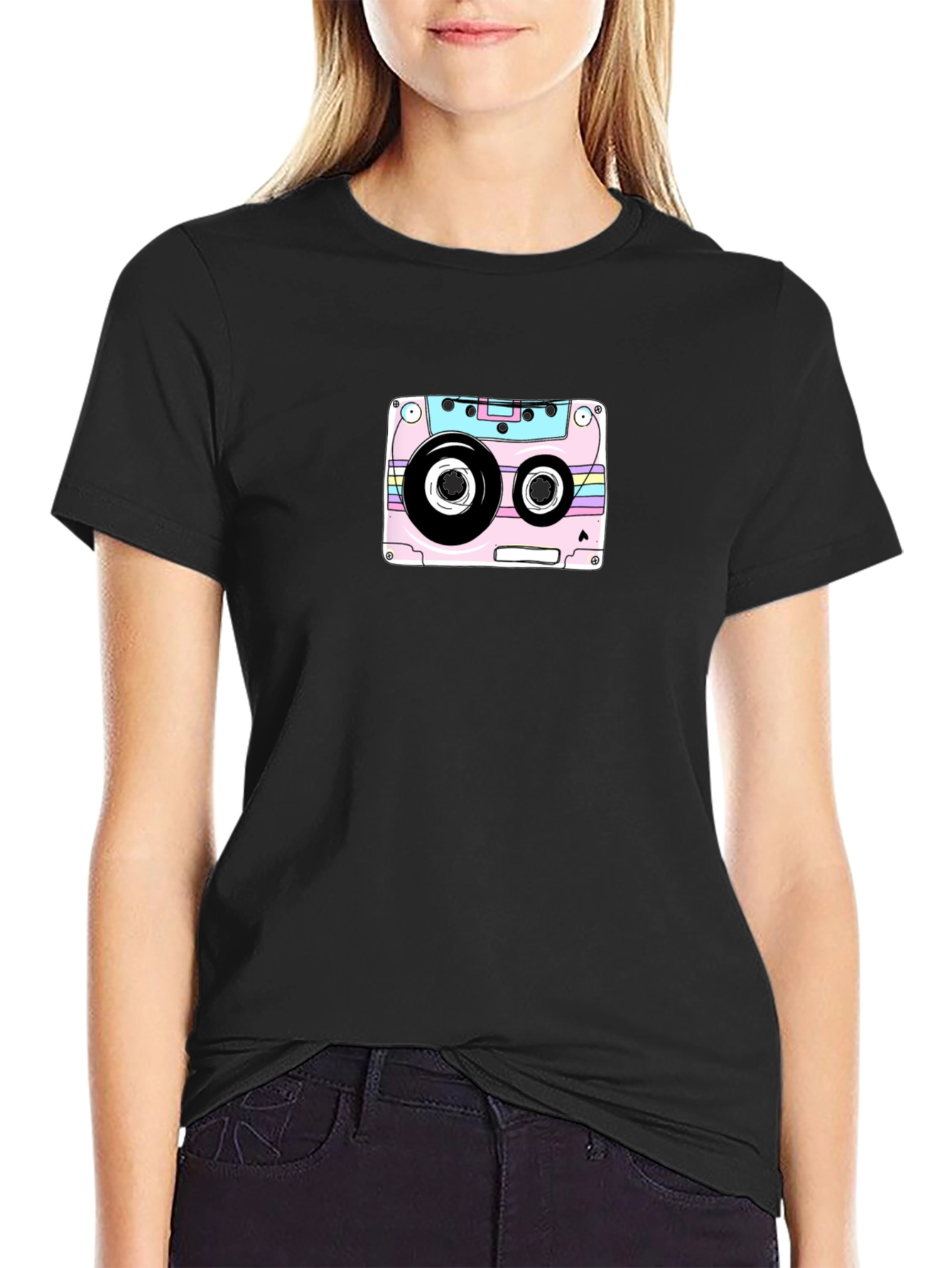 Retro Cassette Tape Graphic T-Shirt - Black