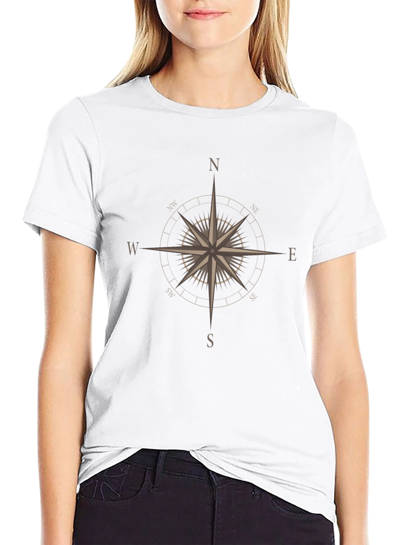 Compass Rose Graphic Tee - Black Cotton