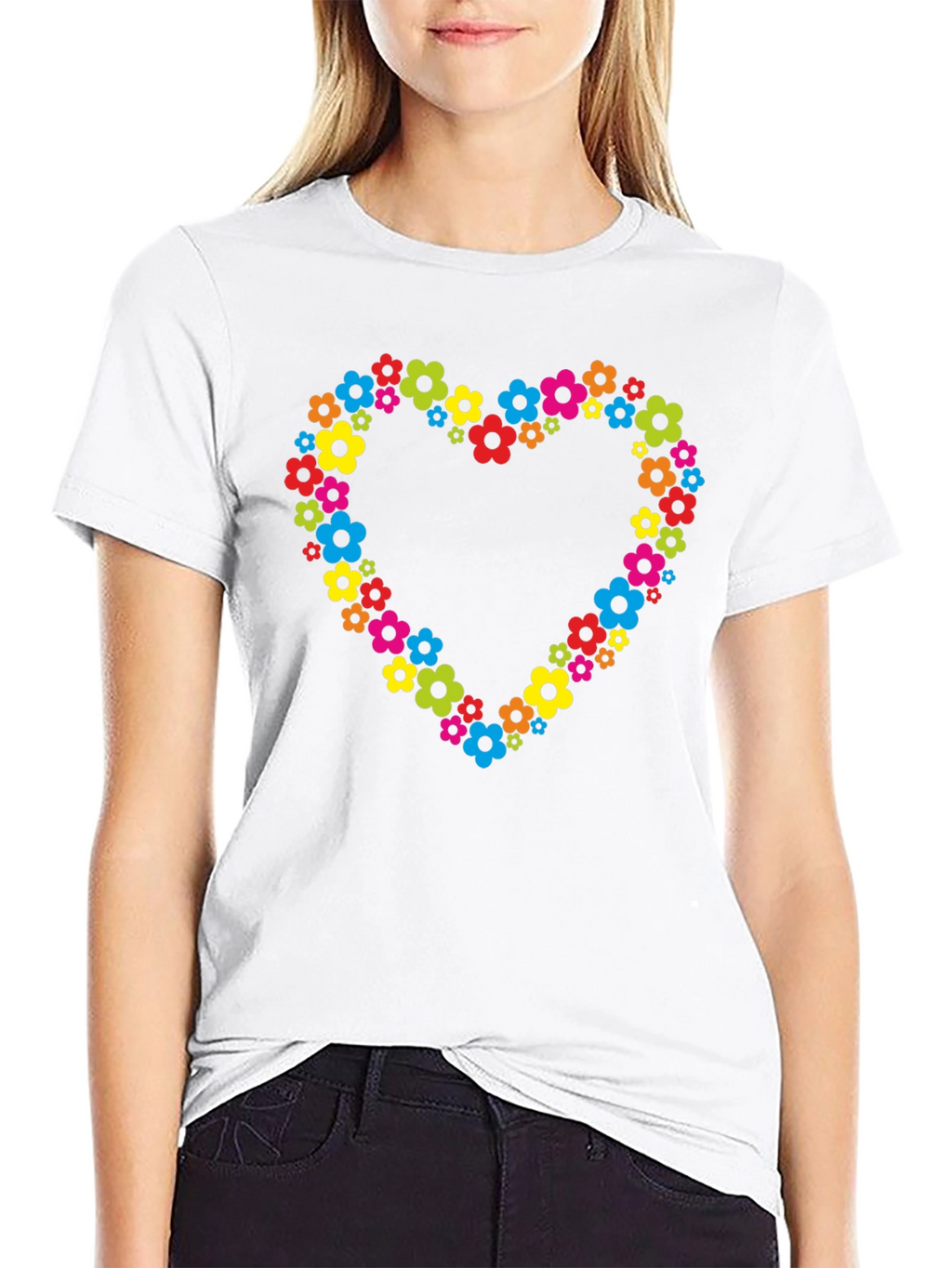 Floral Heart T-Shirt - Black