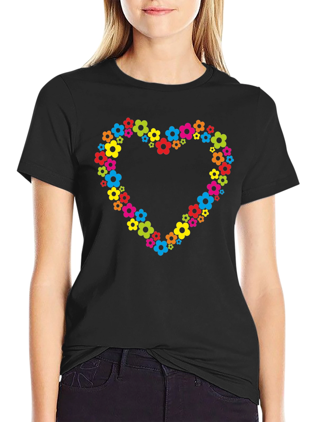 Floral Heart T-Shirt - Black