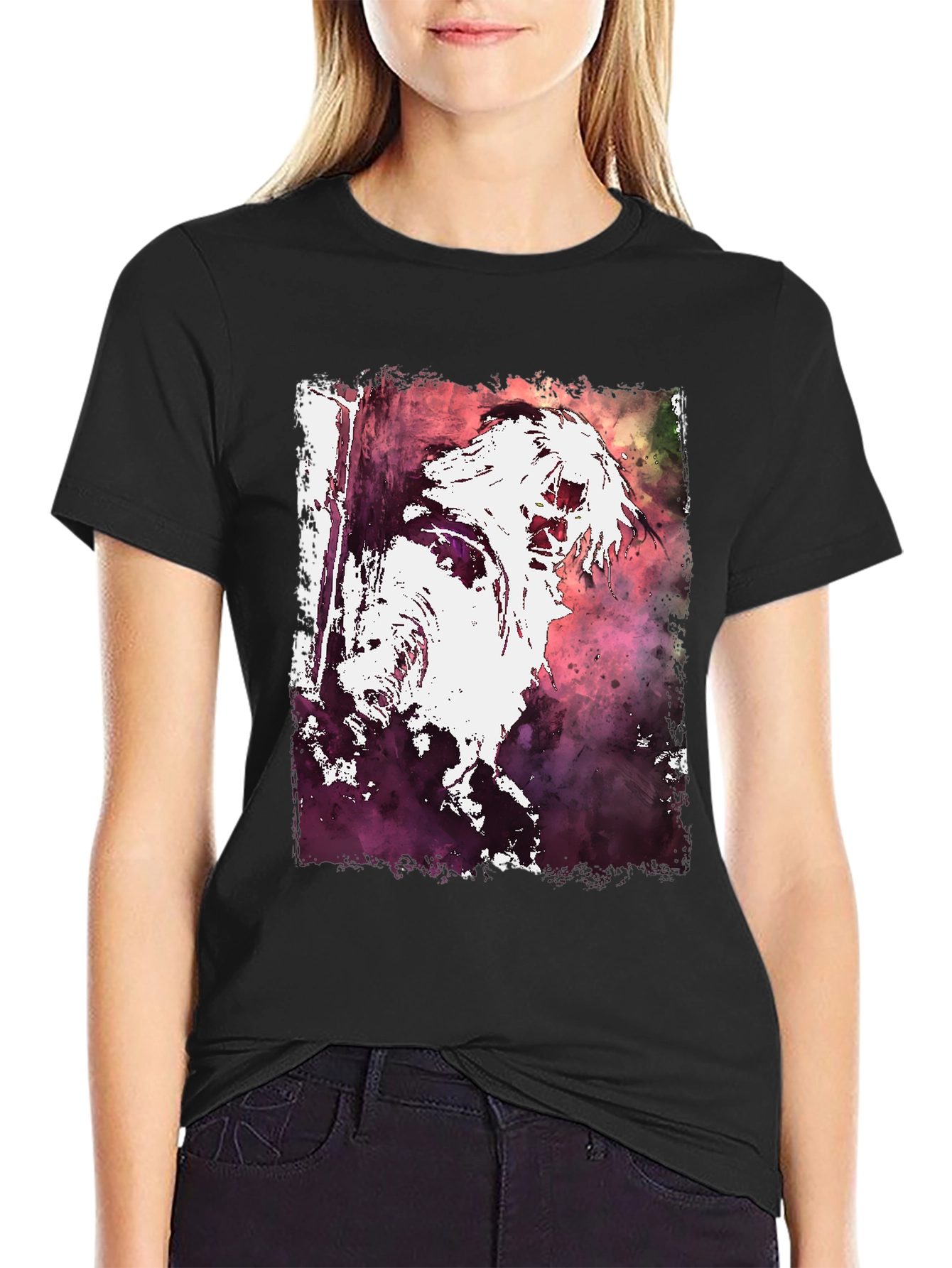 Watercolor Graphic Print Black Tee