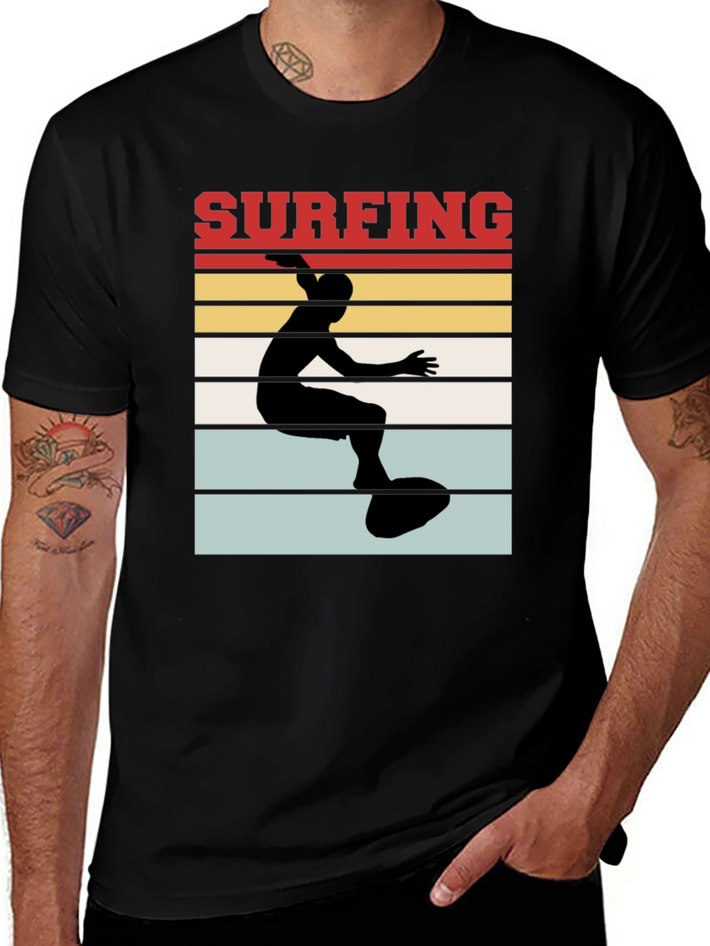 Surfing Retro T-Shirt - Black Cotton Tee